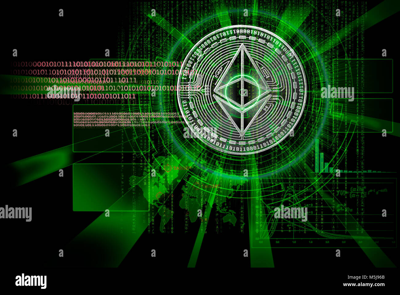Laser cyber hud auf ethereumas Konzept der Fokus auf cryptocurrency globale Zukunft Stockfoto