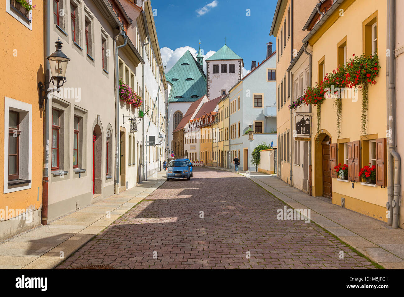 Kirchgasse mit Dom, Freiberg, Sachsen, Deutschland Stockfoto