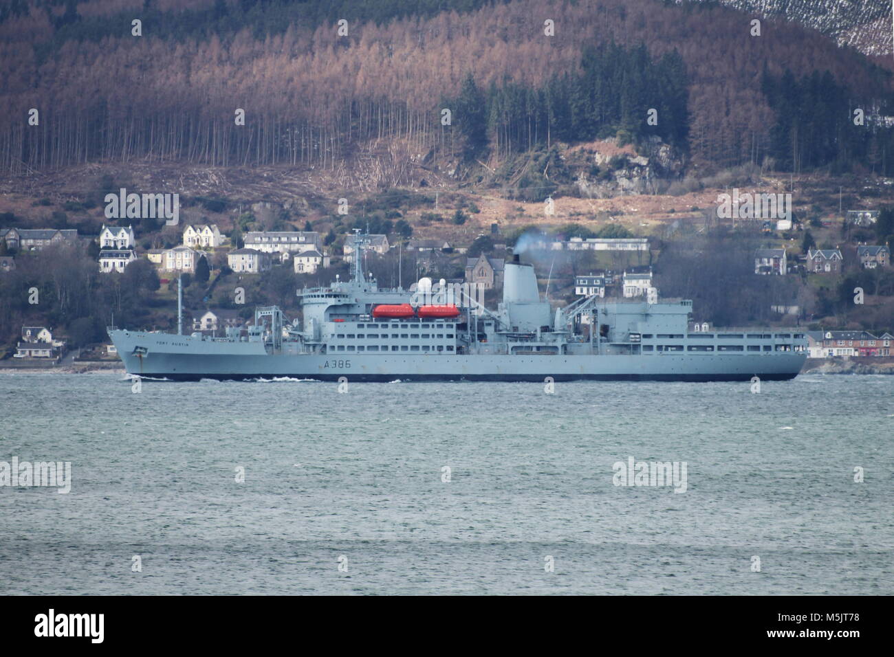 RFA Fort Austin (A 386), ein Fort Rosalie-Klasse (oder Fort-Klasse) Flotte Auffüllung Schiff der Royal Fleet Auxiliary betrieben, Ayrshire Küste. Stockfoto