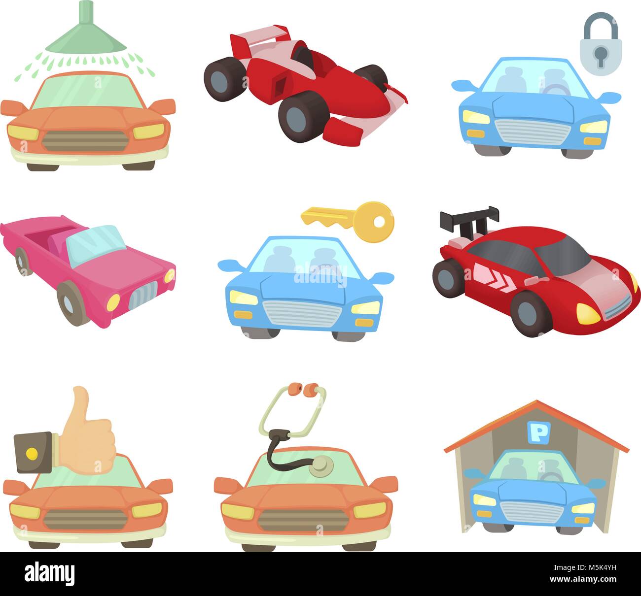 Super Auto Icon Set, Cartoon Stil Stock Vektor