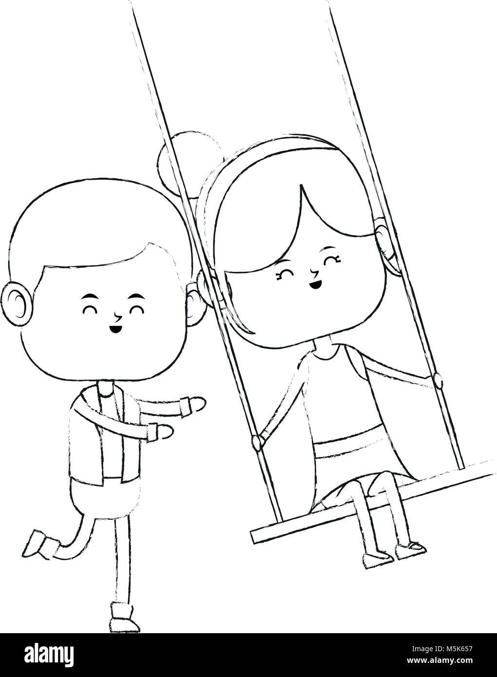 Junge Drucken Freundin Auf Swing Cartoon Vektor Abbildung