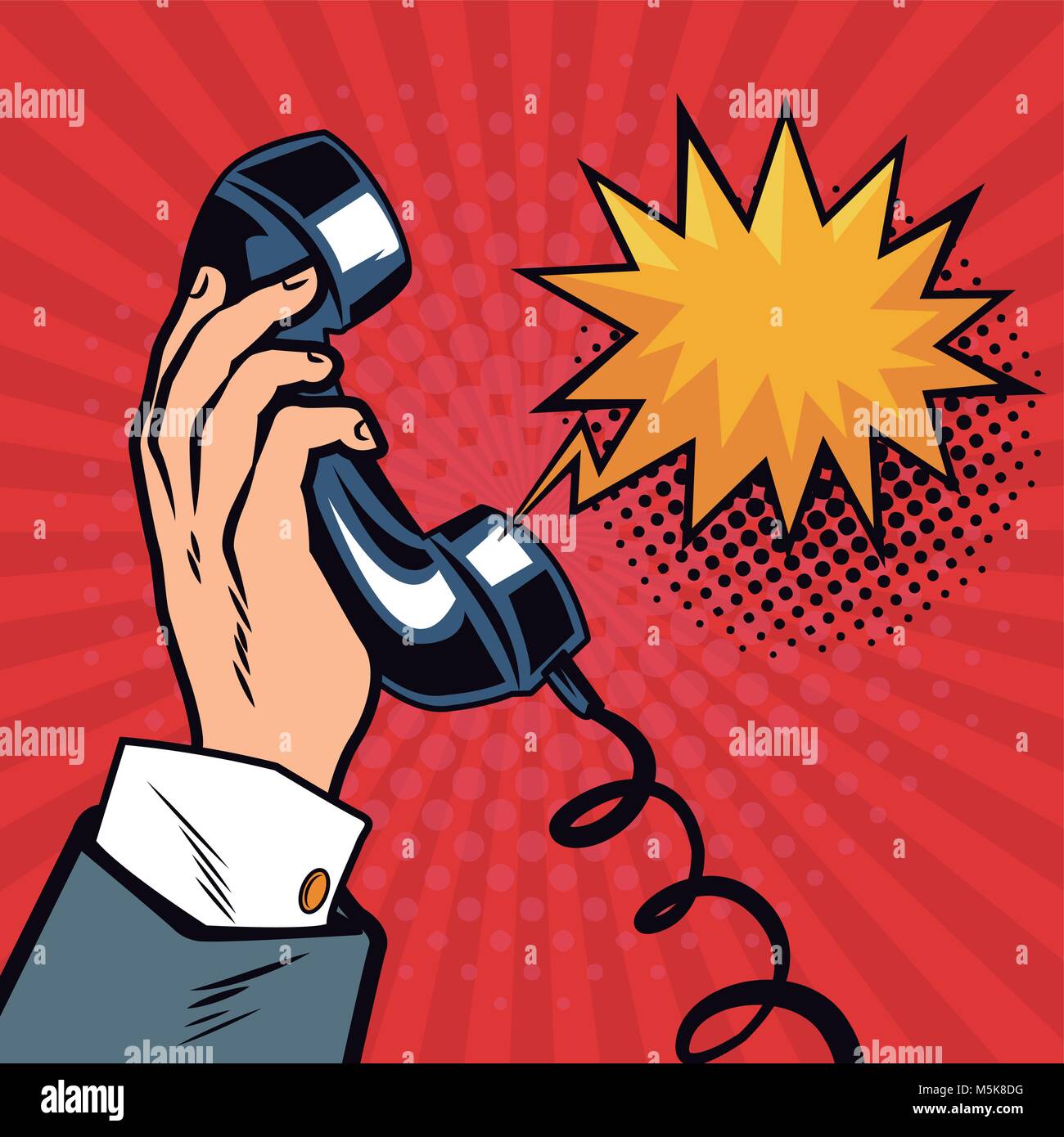 Hand mit Telefon pop art Cartoon Stock-Vektorgrafik - Alamy