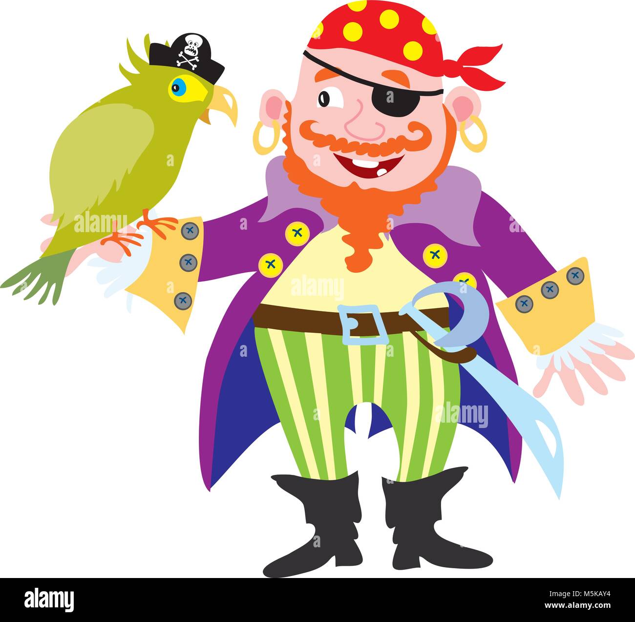Ein Cartoon pirate mit einem grünen Papagei Stock Vektor