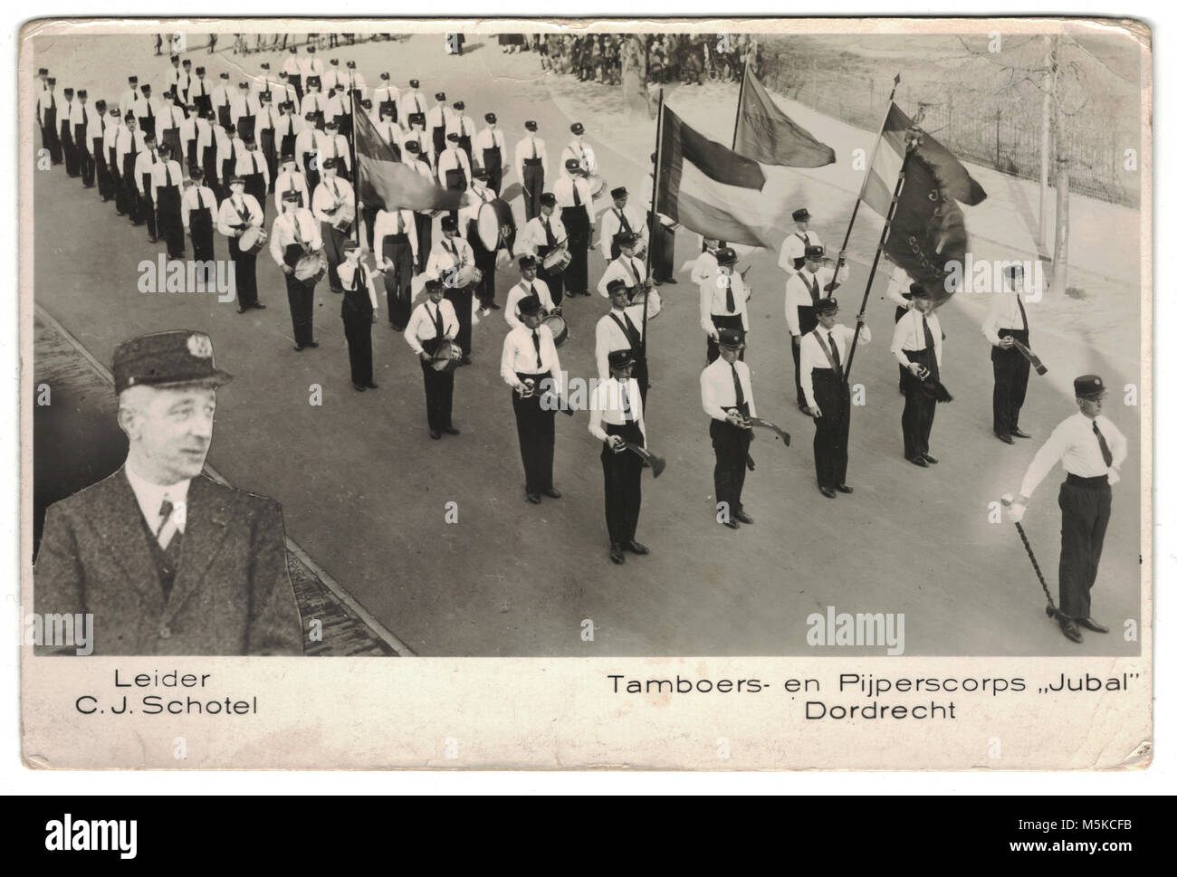 Postkarte des Jubai drum and bugle Marching Band, Holland, Niederlande, 1937 Stockfoto