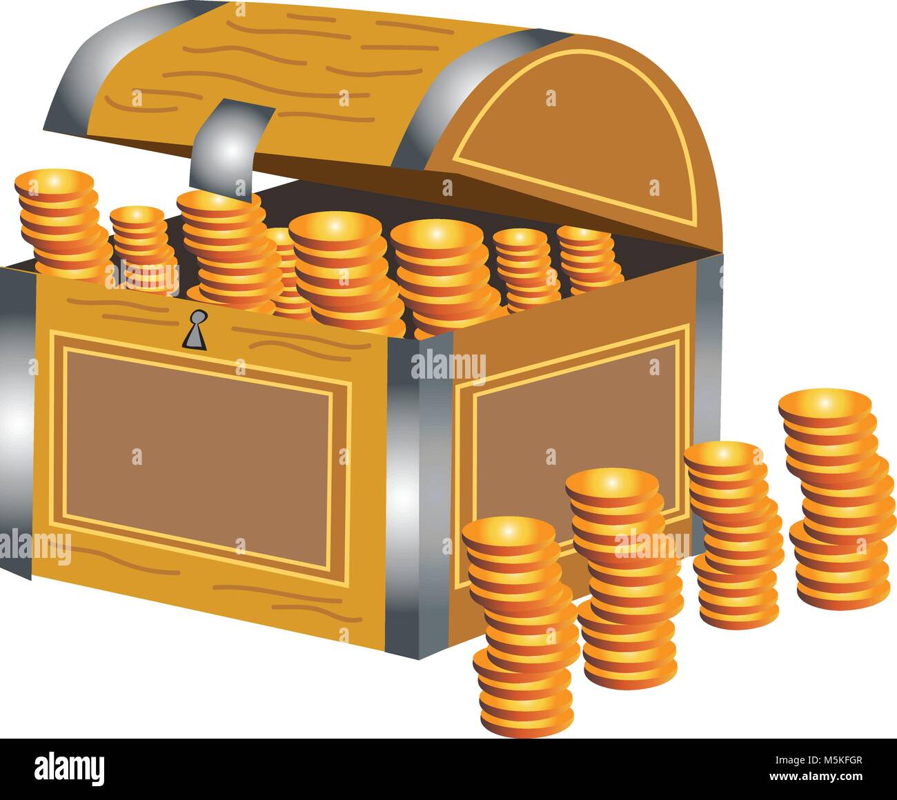 Ein cartoon Piraten Schatztruhe mit Goldmünzen Stock Vektor
