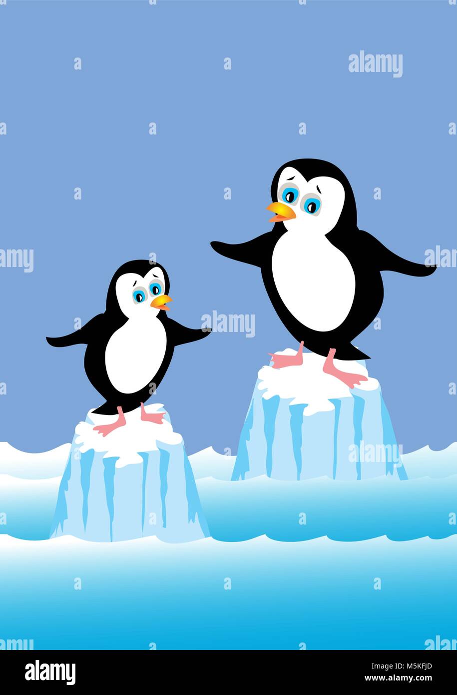Tow cartoon Penguins klemmt auf Eisberge Stock Vektor