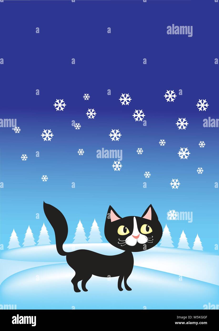Schwarze Katze im Schnee Stock Vektor