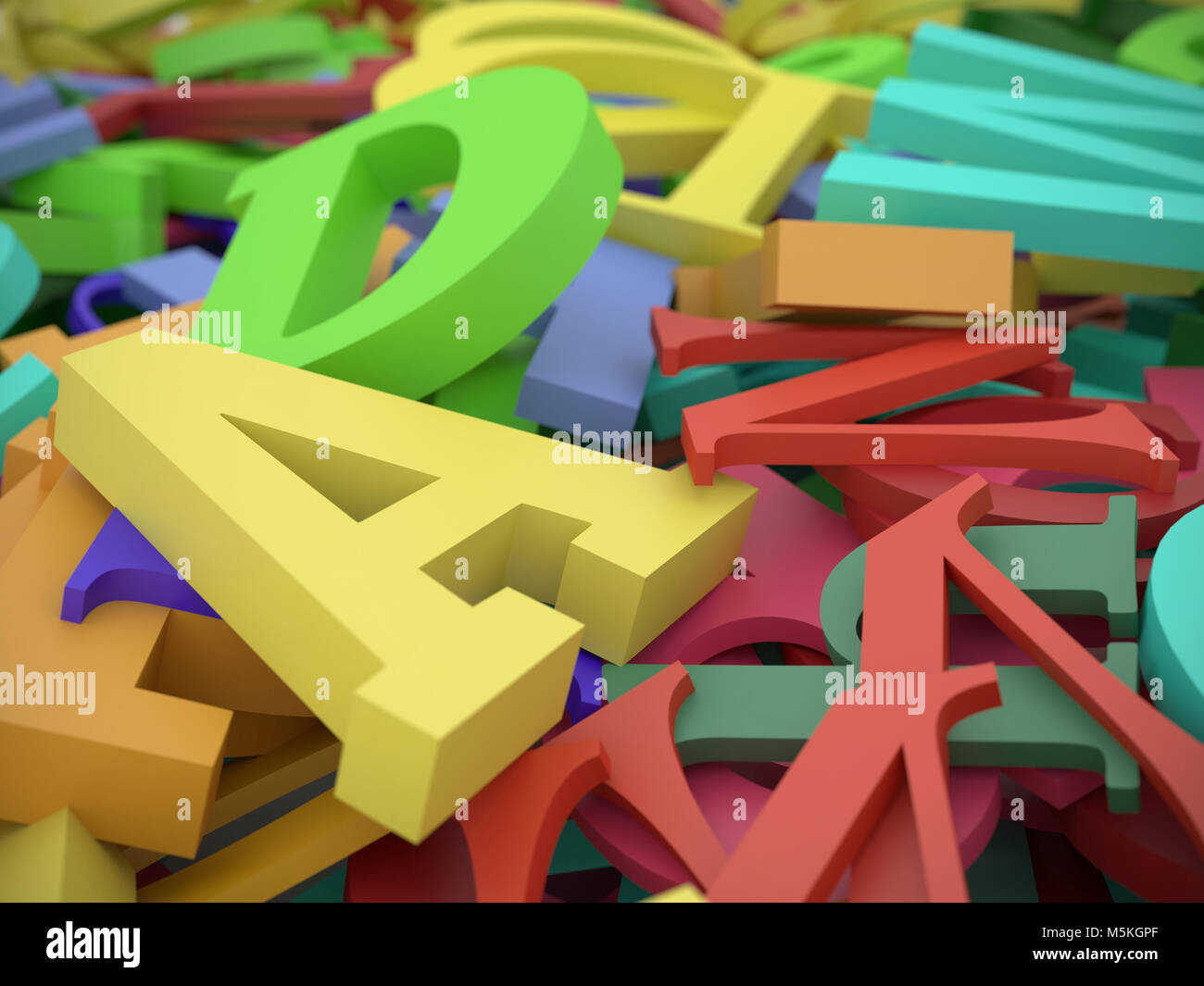 Haufen sortierte Bunte lateinische Schriftarten Stockfoto