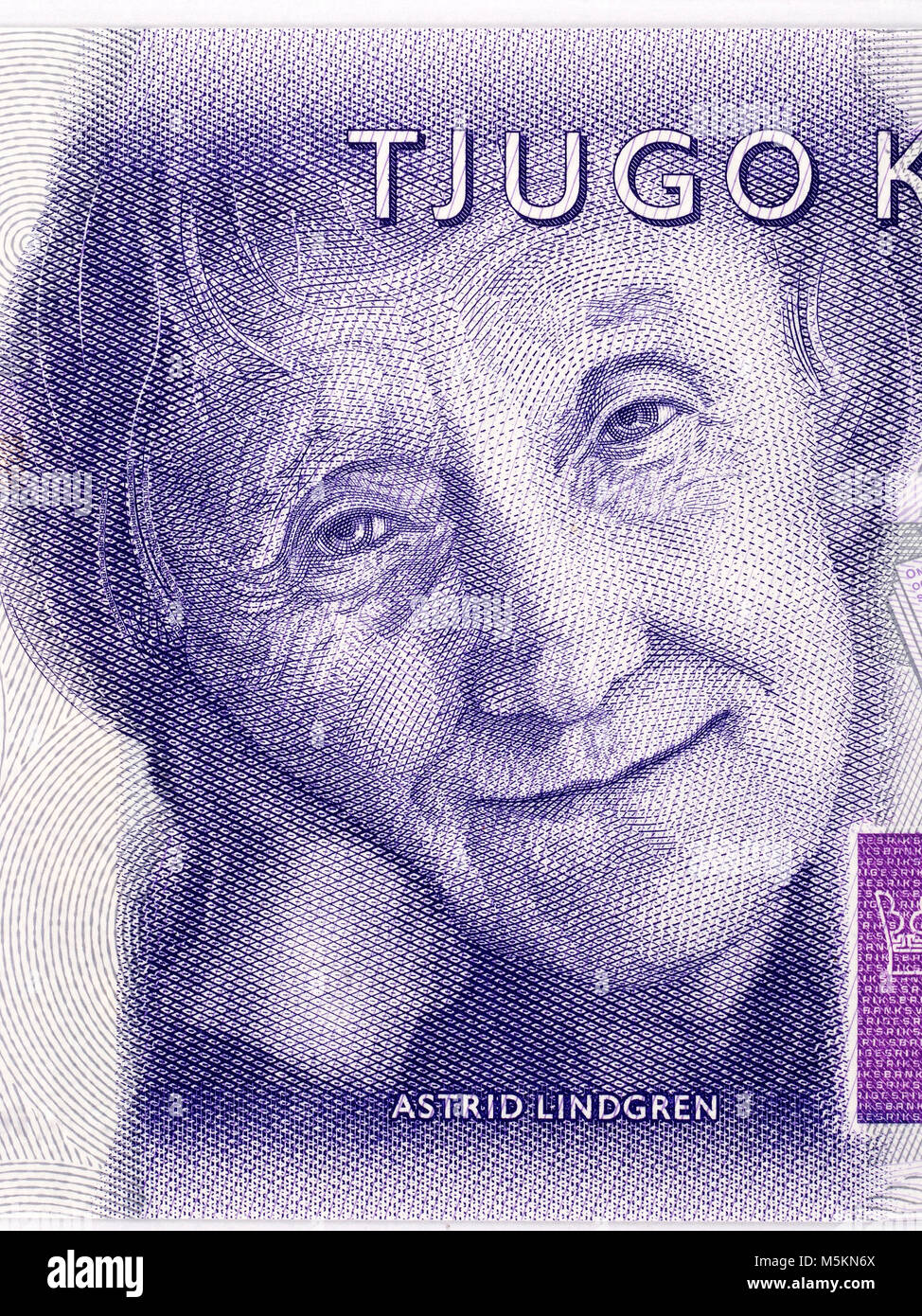 Astrid Lindgren Portrait von schwedischen Geld Stockfoto