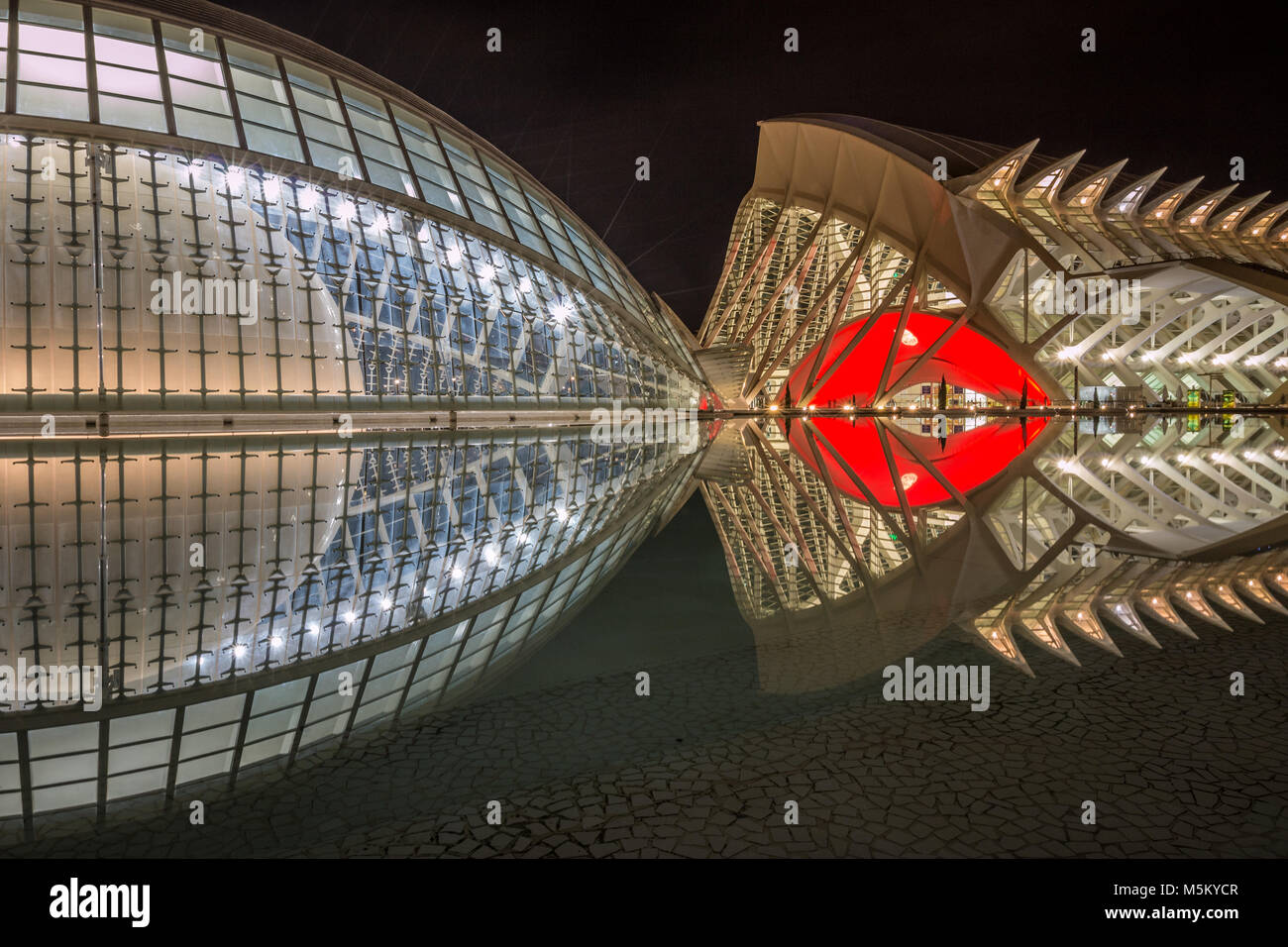 Stadt der Künste und Wissenschaften in der Nacht in Valencia Spanien Stockfoto