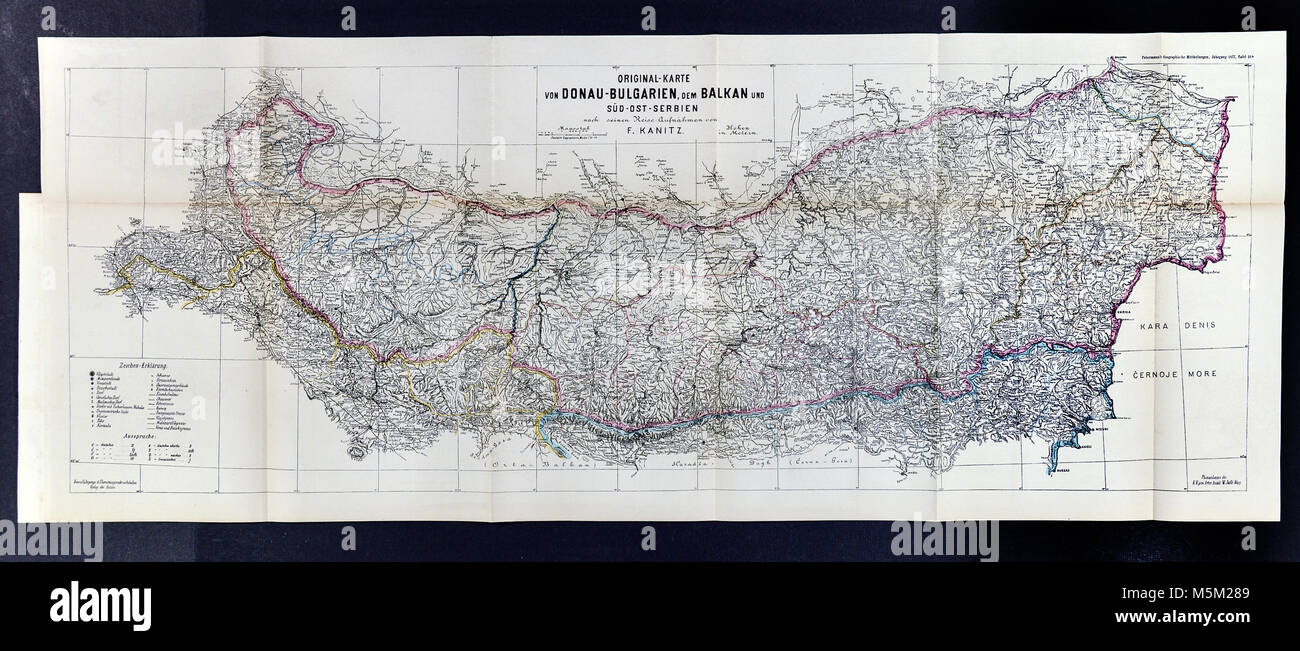 1877 Petermann Mittheilungen Karte Bulgarien Balkan Europa Stockfoto