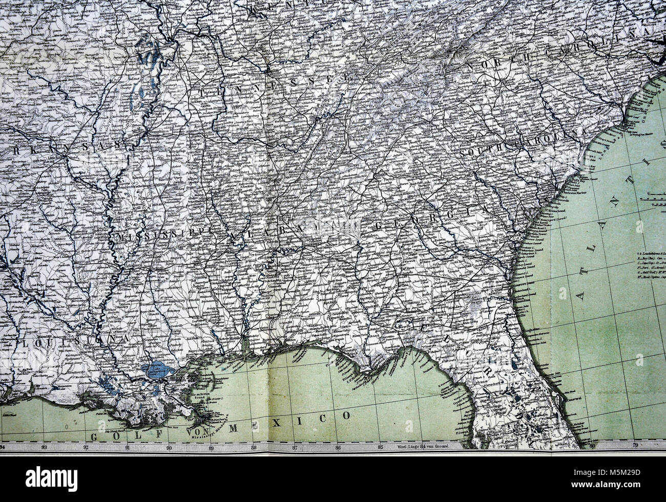 1877 Petermann Mittheilungen Karte im Süden der USA Stockfoto