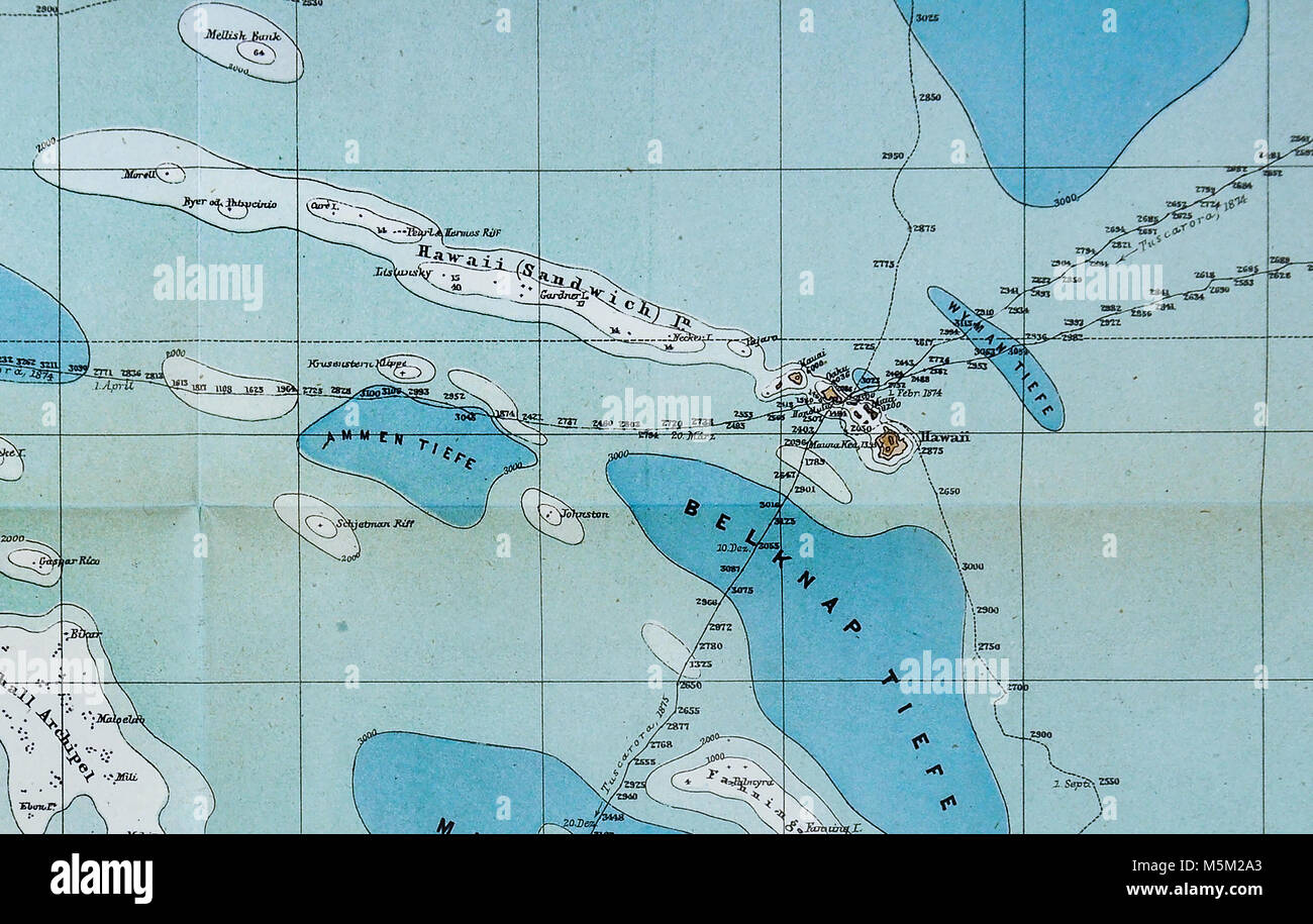 1877 Petermann Mittheilungen Karte von Ozeanien und den Pazifischen Ozean, Hawaii Stockfoto