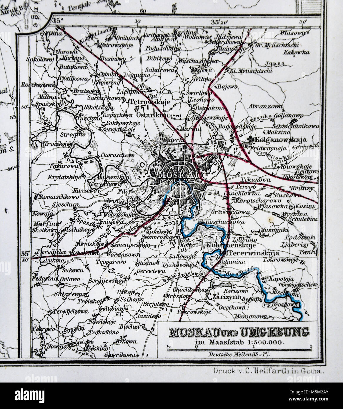 1877 Petermann Mittheilungen Karte - Russland in Europa, Umgebung und Planen von Moskau Stockfoto