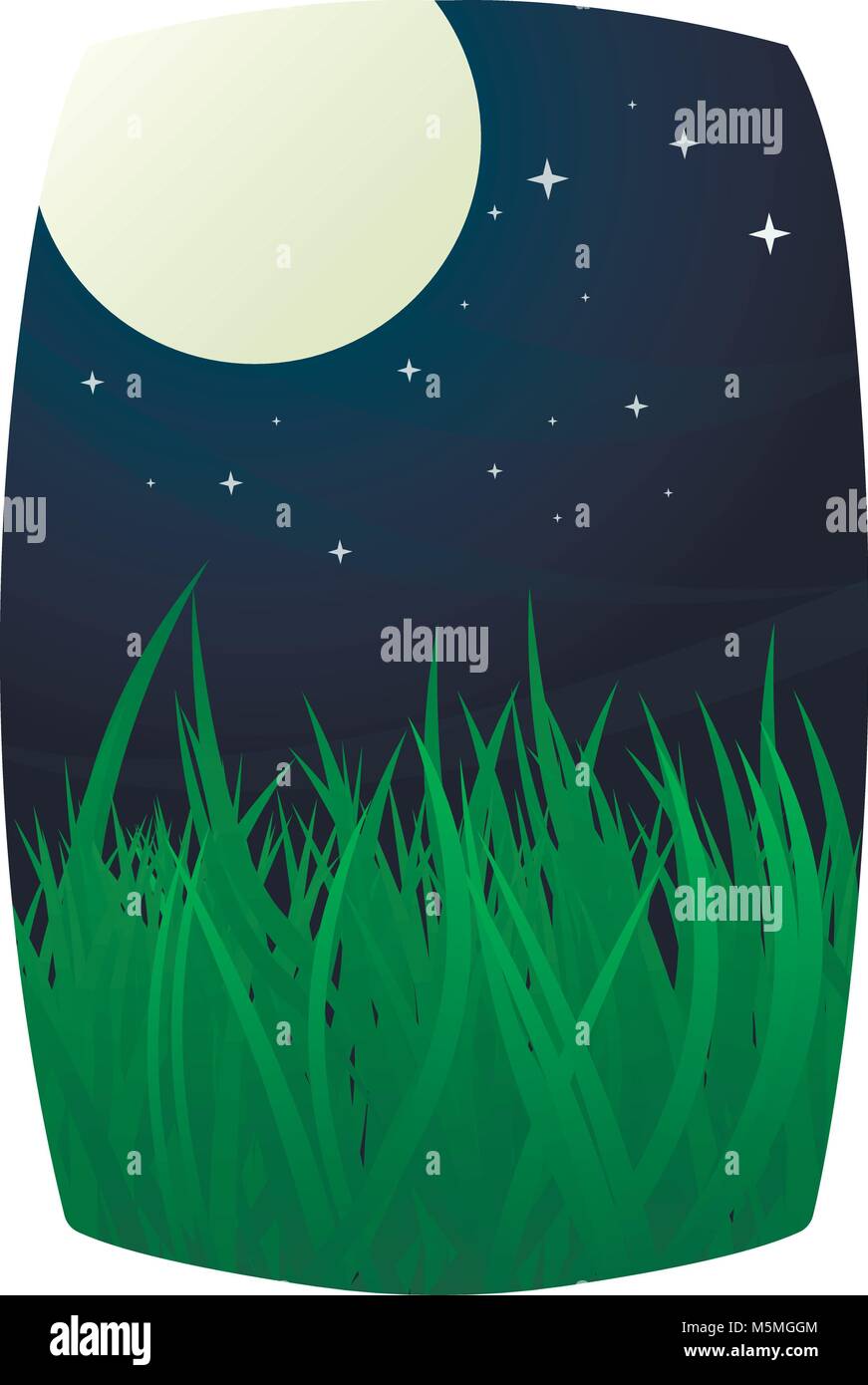 Vollmond und Sternenhimmel mit Gras Wiese im Vordergrund. Stock Vektor