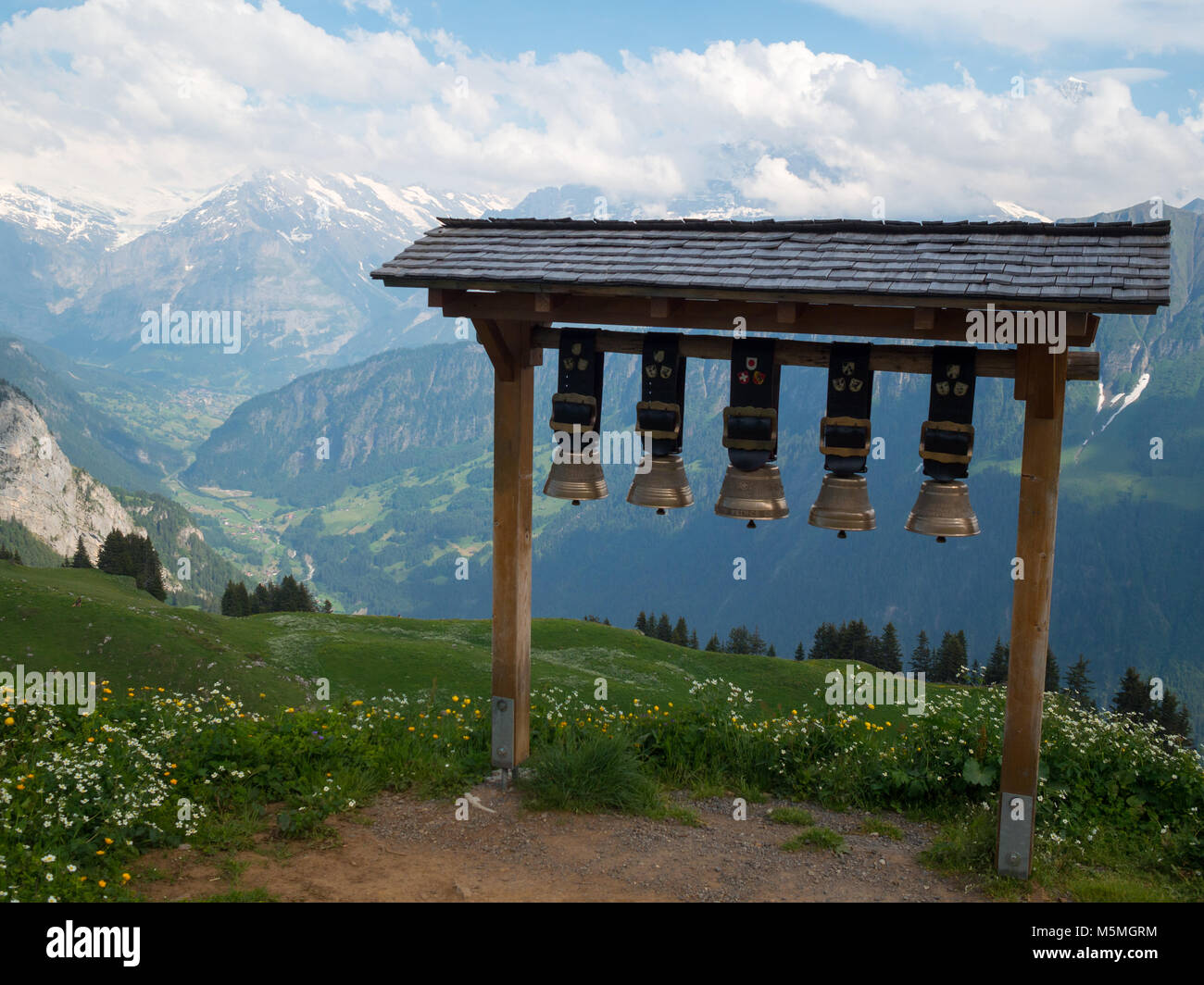 Schynige Platte auf die Berge mit Kuhglocken Stockfoto