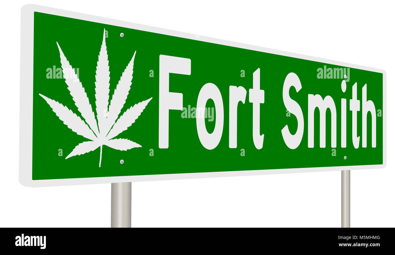Rendering von einem grünen Hinweisschild mit Marihuana Blatt für Fort Smith Stockfoto