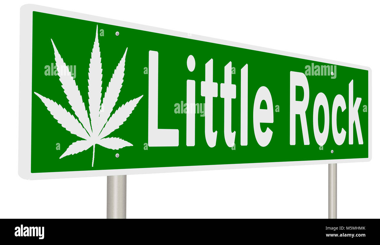 Rendering von einem grünen Hinweisschild mit Marihuana Blatt für Stockfoto