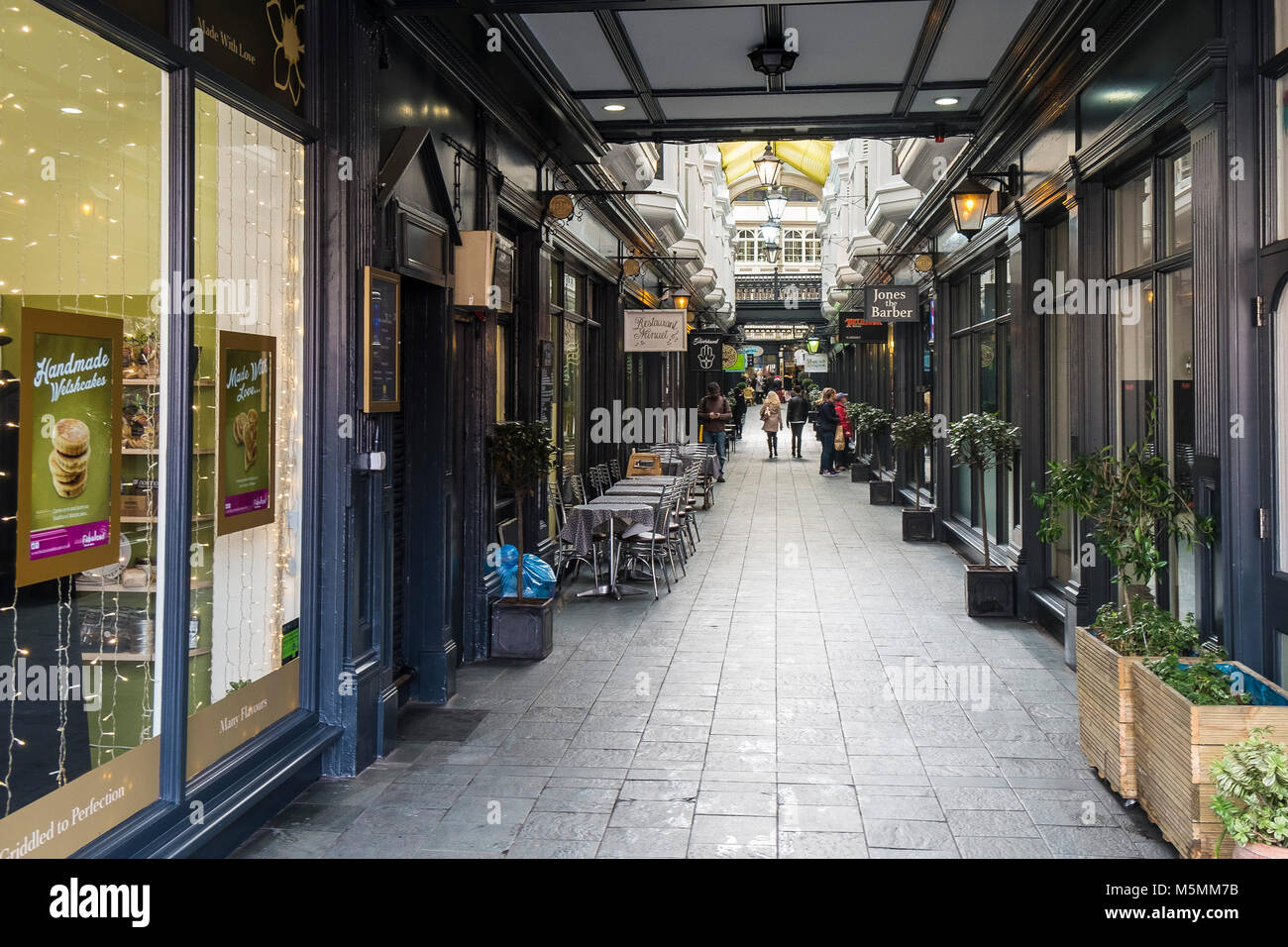 Schloss Arcade eine historische Victorain Arcade in Cardiff City Centre Wales. Stockfoto
