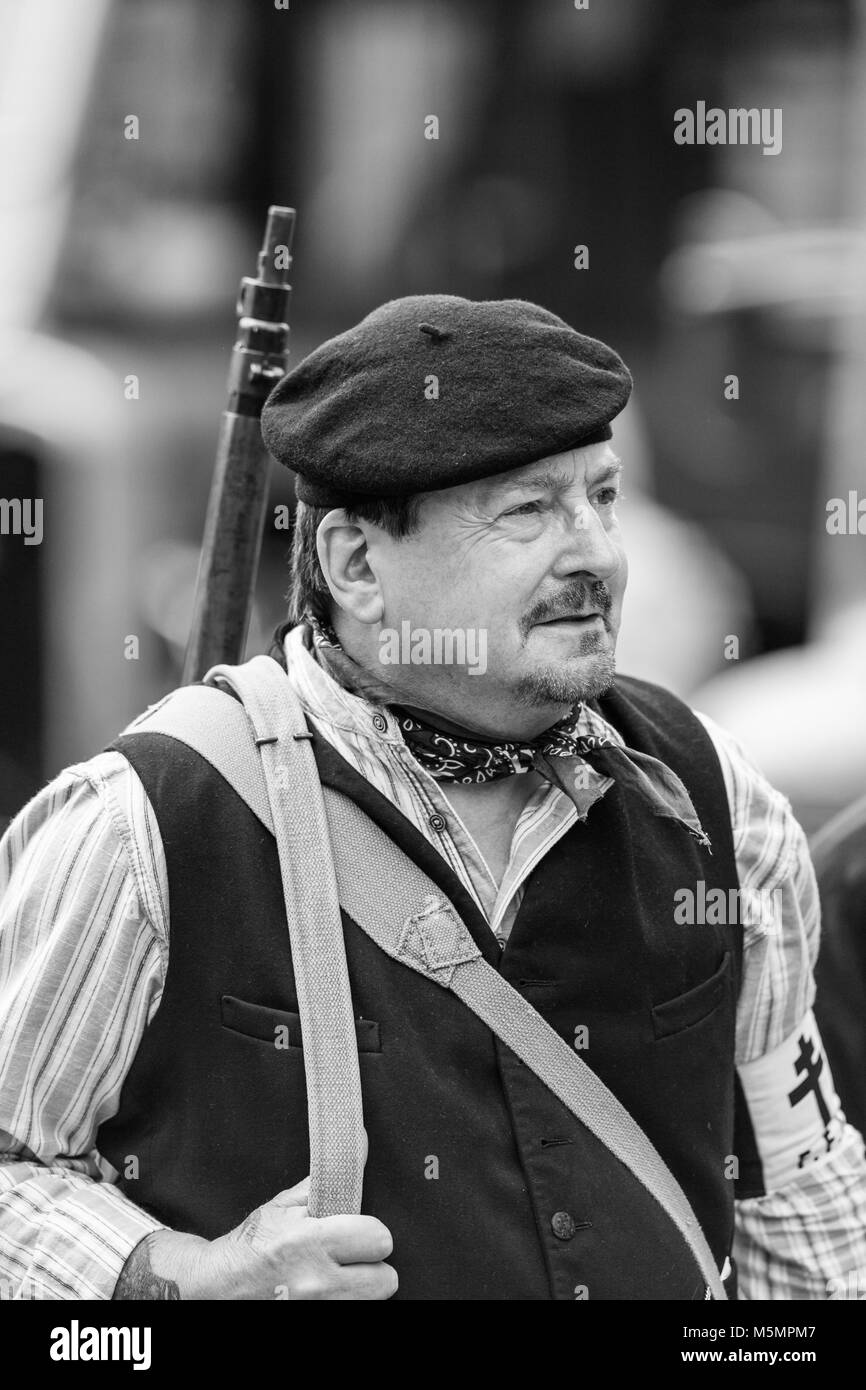 1940 s Re-enactment Wochenende an der Nationalen Tramway Museum, Crich, Derbyshire, England, Großbritannien Stockfoto