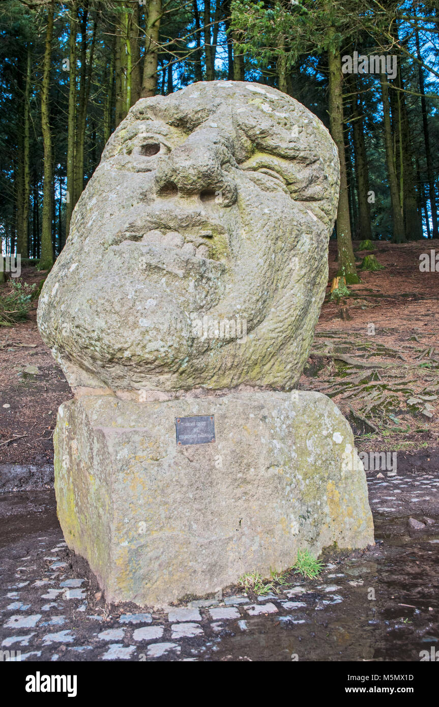 Skulptierter Kopf "Orme Sight" von Thompson Dagnall auf Beacon Fell Country Park Lancashire England UK Stockfoto