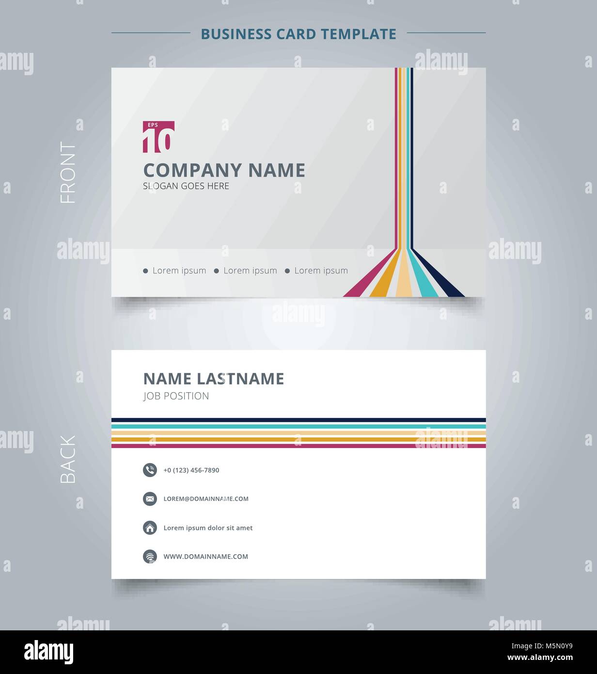 Creative Business Card und Name Karte Vorlage Zeilen vertikale horizontale Zimmer Perspektive bunte auf weißem Hintergrund. Abstraktes und kommerziellen Stock Vektor