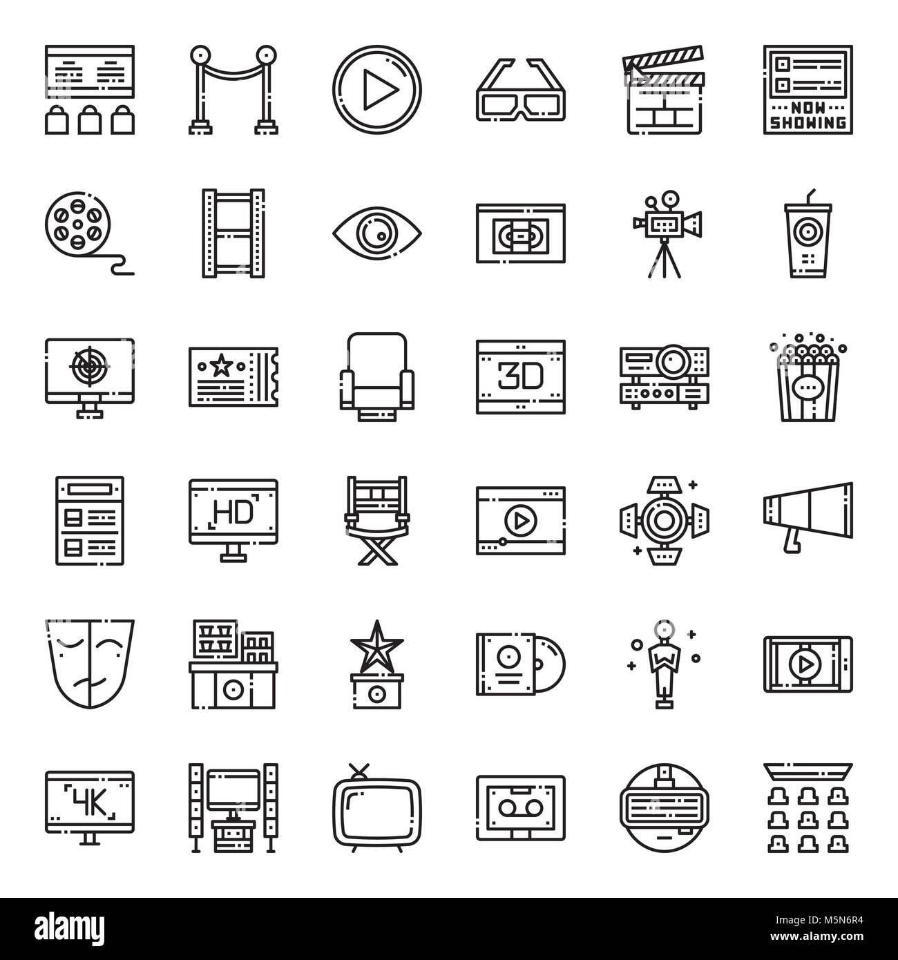 Film Pixel Perfect Umrisse Symbol auf weißem Hintergrund Stock Vektor