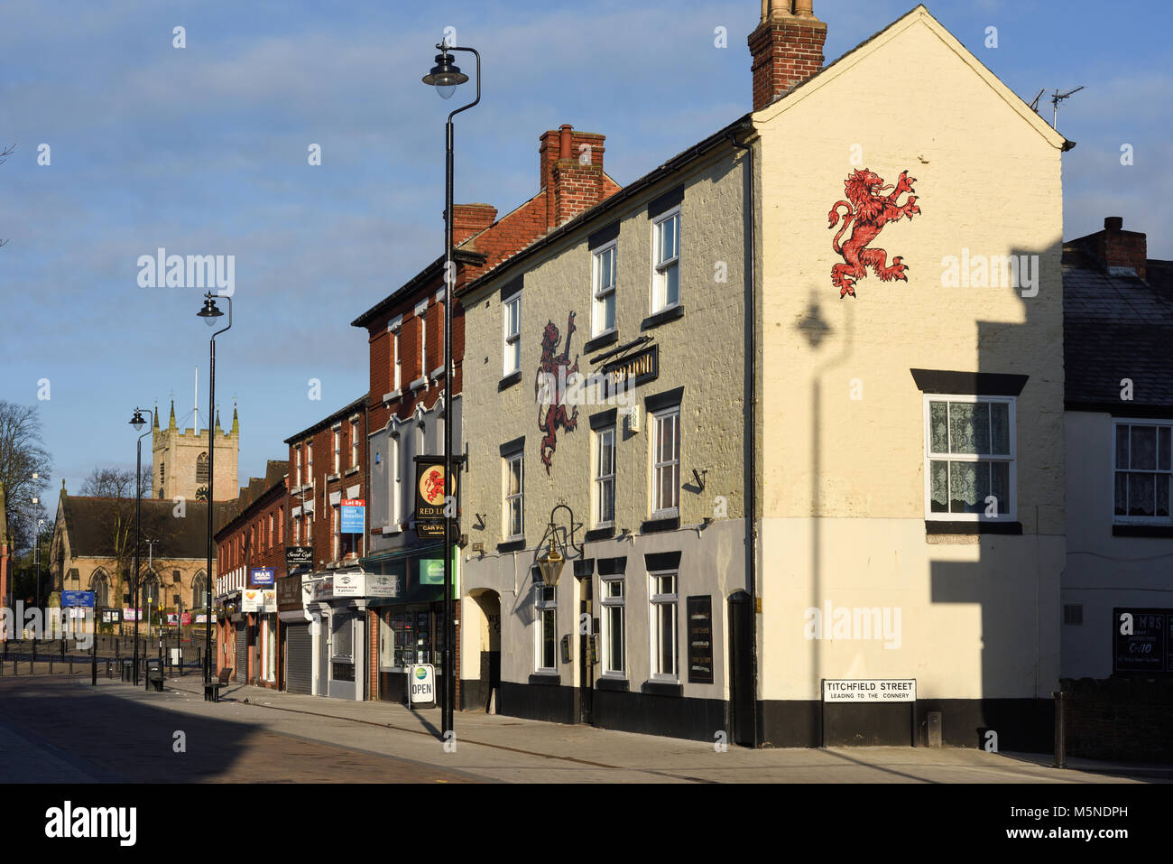 Red Lion Public House in Hucknall, Nottinghamshire, Großbritannien. Stockfoto