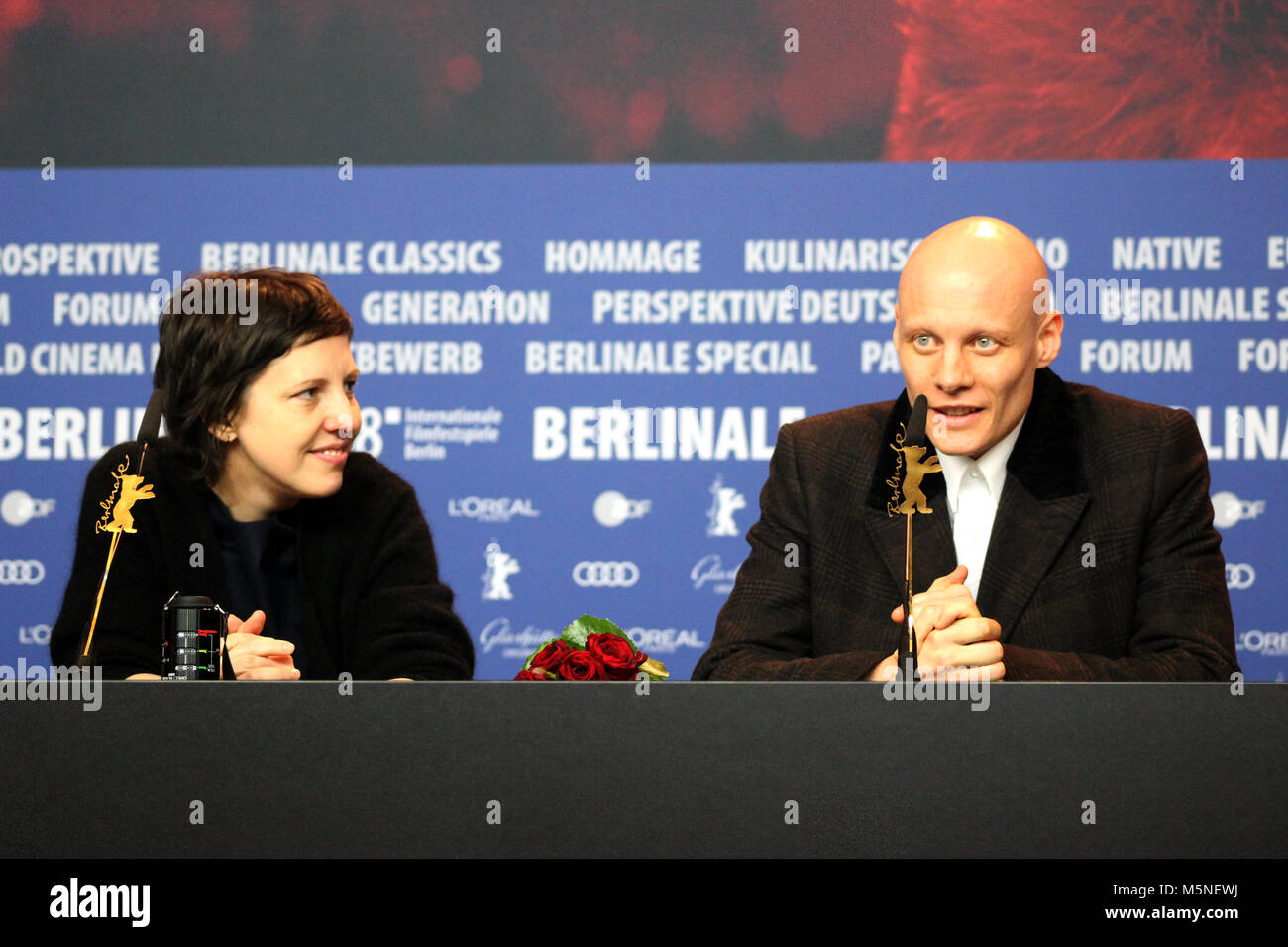 Sieger 68. Berlinale, den Goldenen Bären, Goldener Bär Bester Film: "Berühre mich nicht" von Adina Pintilie, Berlin, Deutschland. 24. Februar, 2018. Pressekonferenz Stockfoto