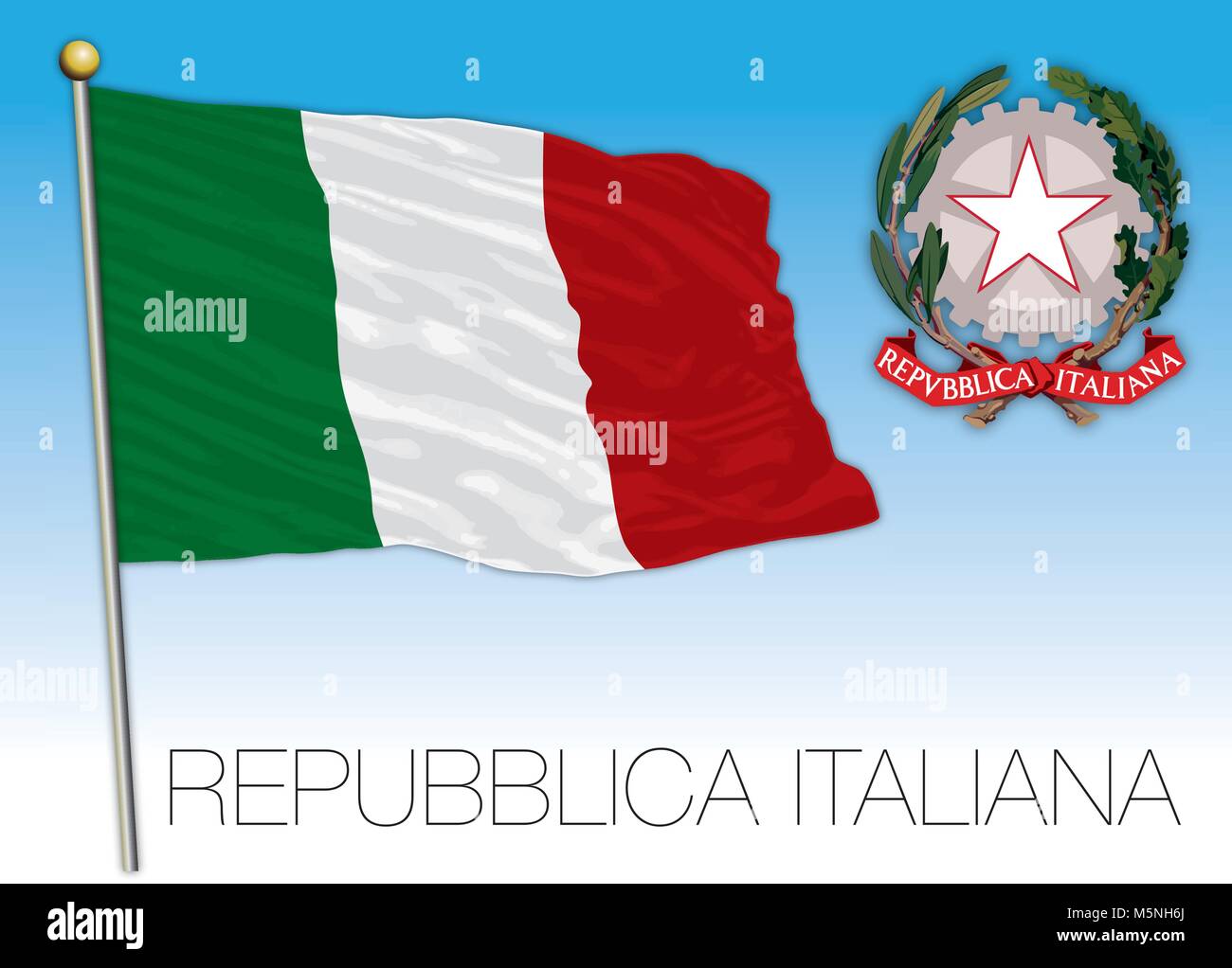 Republik Italien, Flagge und Wappen auf den blauen Himmel, Abbildung Stock Vektor