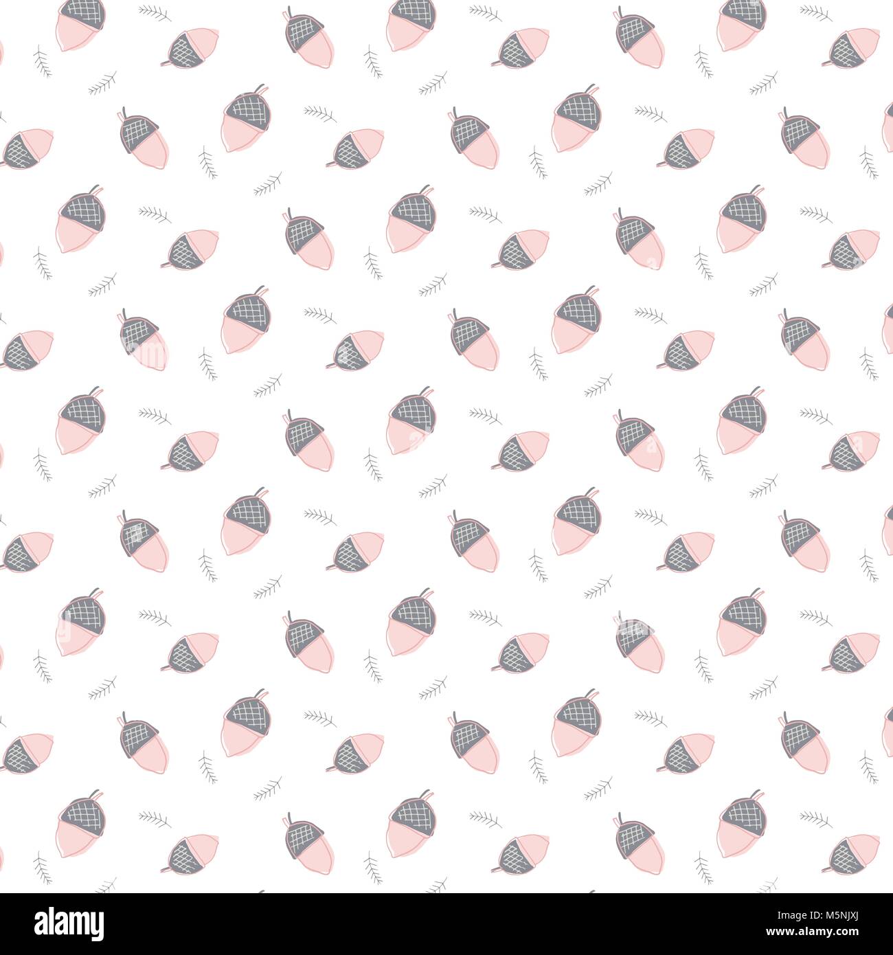 Hand pink Blush acorn Hintergrund gezeichnet, Acorn doddles, süße Doodles digitale Papiere oder Textil Stock Vektor