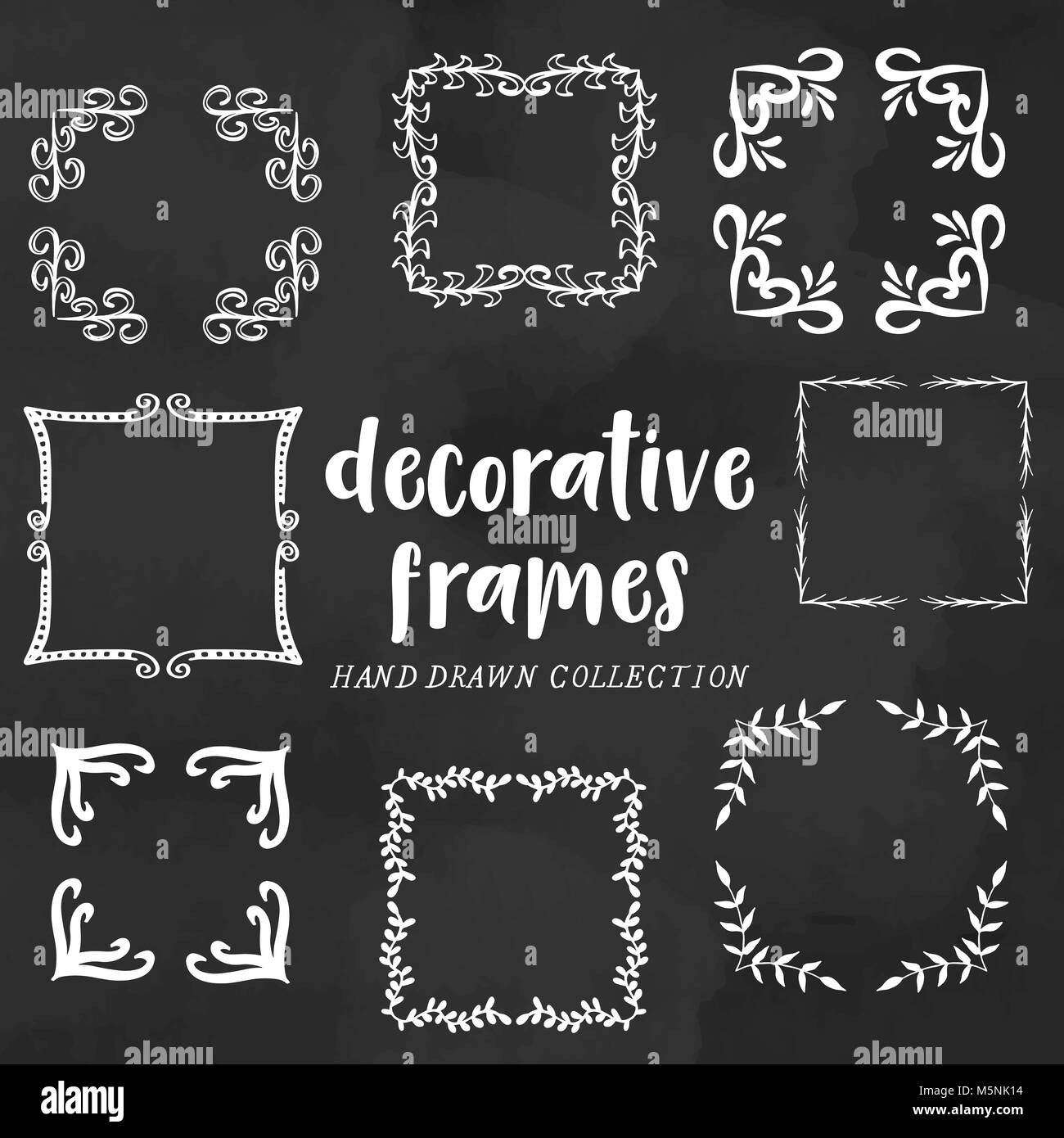 Satz von Hand gezeichnet square Frames, Blätter, Zweige, dekorative Vektoren, Ornament. Hand gezeichnet Abbildung. Stock Vektor