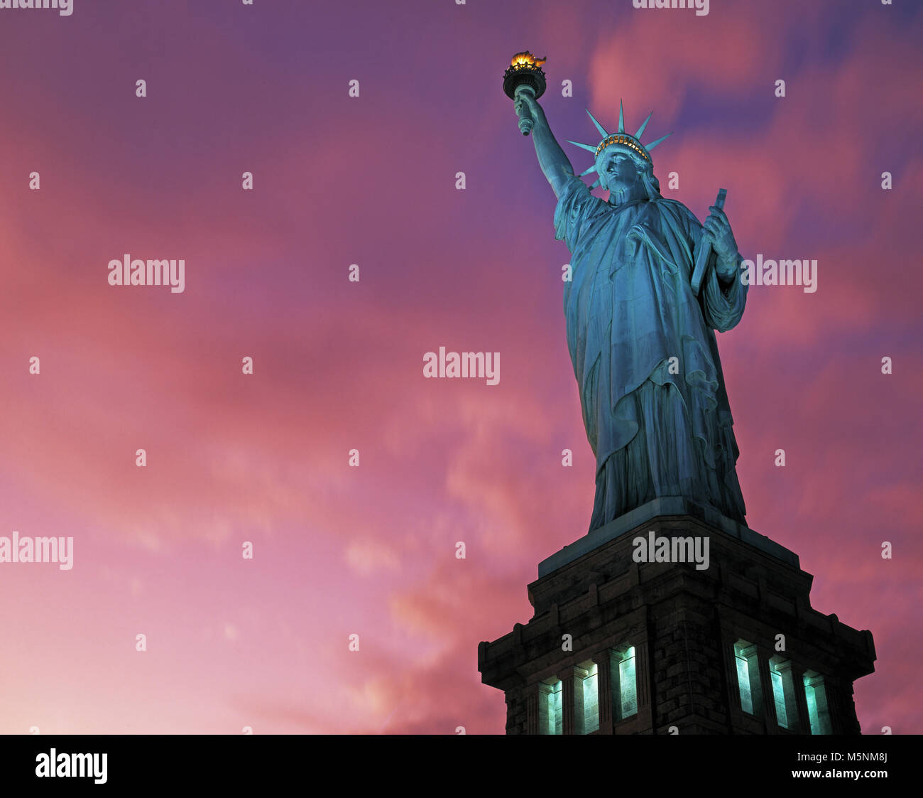 Freiheitsstatue und Google-inserat sun, New York, USA Stockfoto