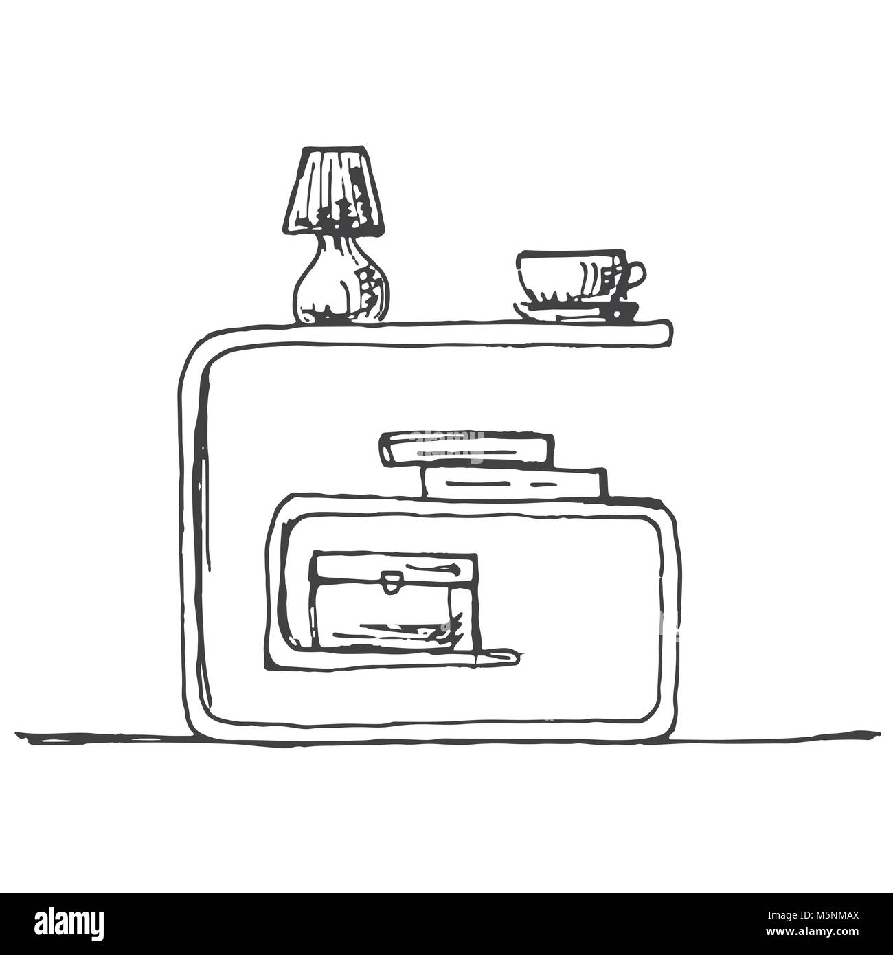 Nachttisch mit Lampe. Vector Illustration in Skizze Stil. Stock Vektor