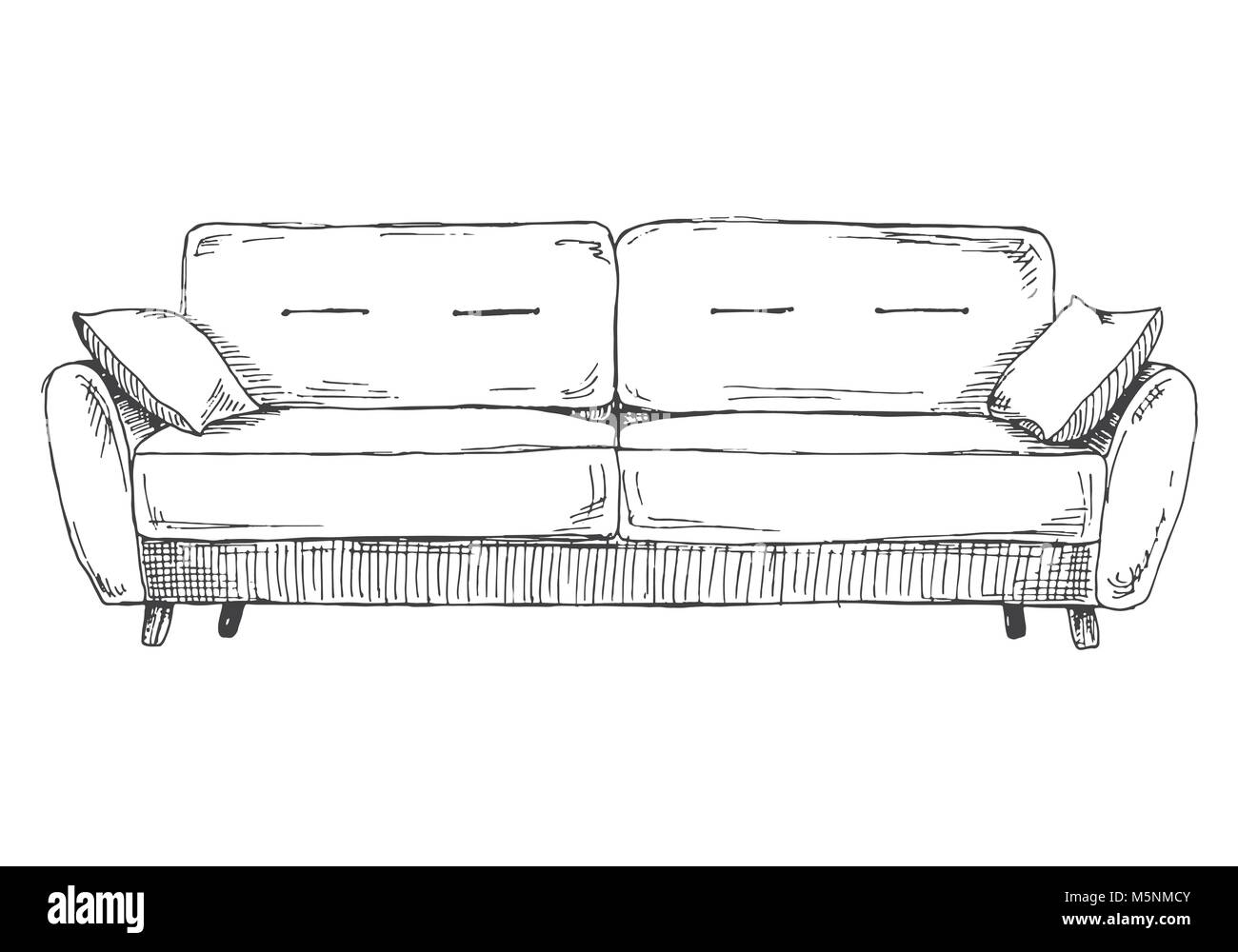 Sofa isoliert auf weißem Hintergrund. Vector Illustration in einer Skizze Stil. Stock Vektor