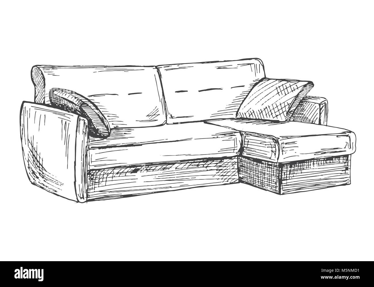 Sofa isoliert auf weißem Hintergrund. Vector Illustration in einer Skizze Stil. Stock Vektor