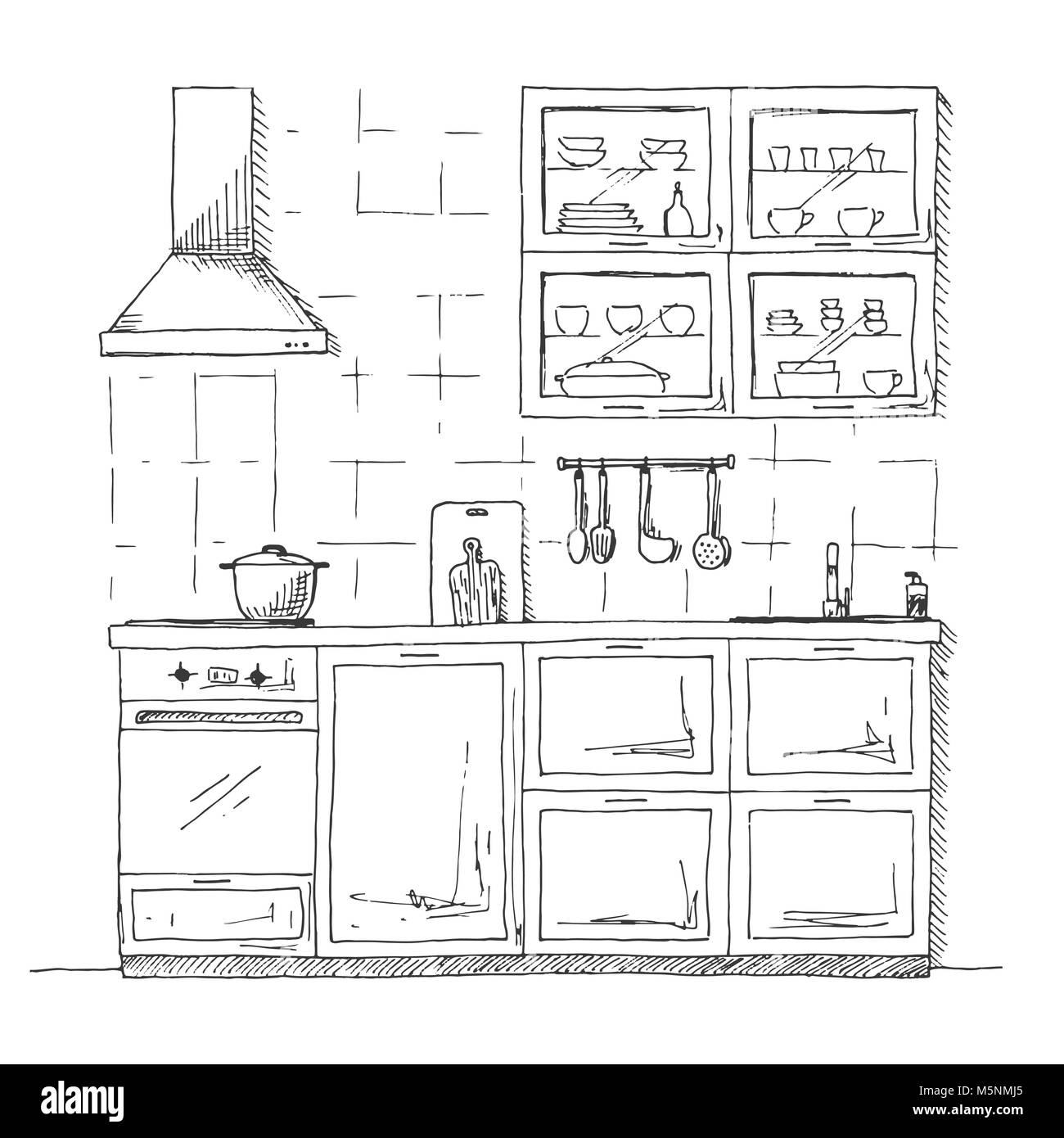 Skizze Küche Planen Sie Küche Vektorillustration Stock Vektor Art und mehr  Bilder von Arbeiten - iStock