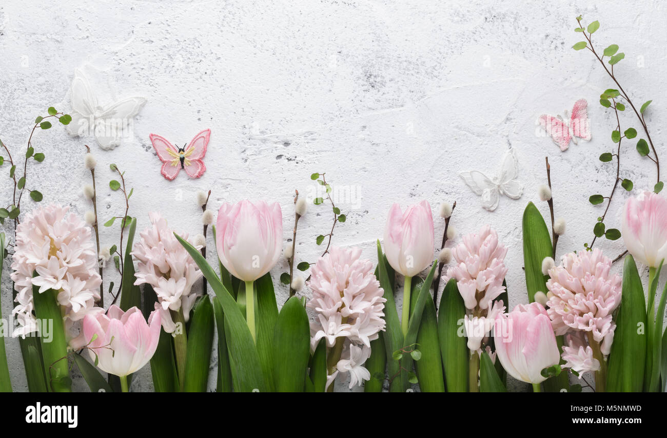 Frühling Blumen und Schmetterling auf vintage Hintergrund Stockfoto