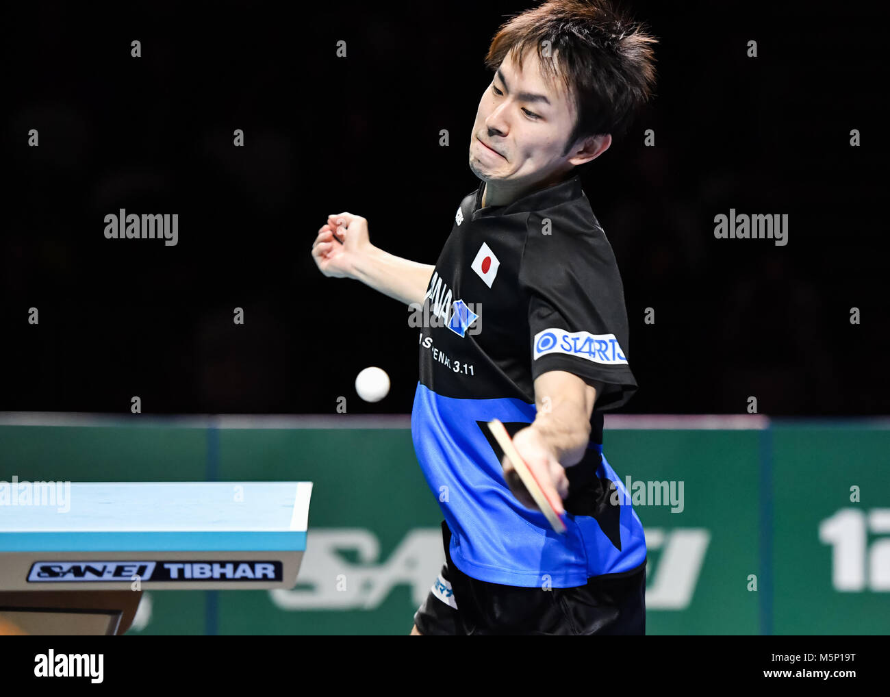 London, Großbritannien. 24. Februar, 2018. Koki Niwa in Japan während der International Table Tennis Federation Team World Cup - Männer Halbfinale Übereinstimmung zwischen Koki Niwa gegen Jeoung Youngsik von Korea Republik auf Kupfer, Arena am Samstag, den 24. Februar 2018. LONDON ENGLAND. Credit: Taka G Wu Credit: Taka Wu/Alamy leben Nachrichten Stockfoto