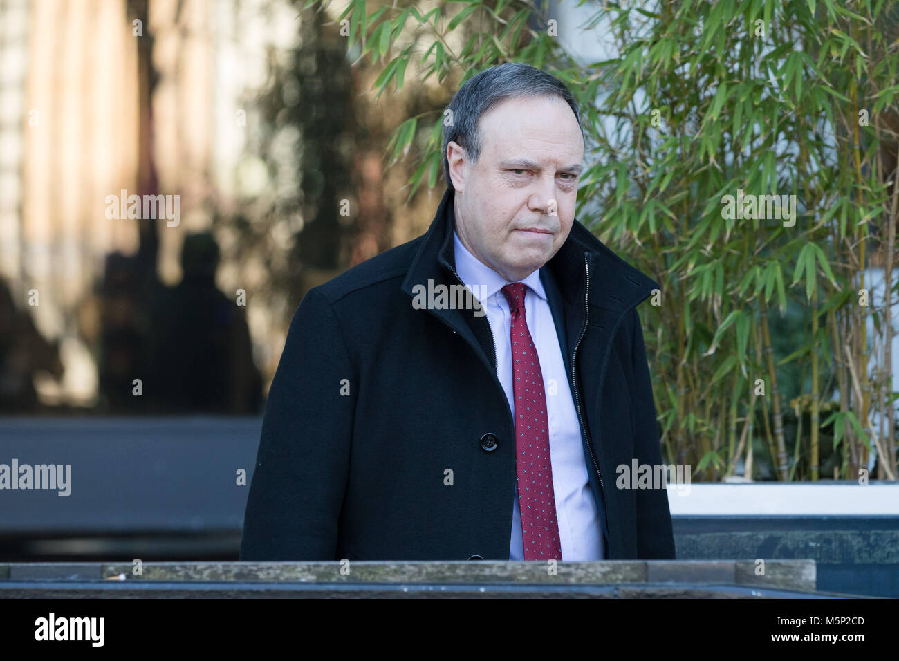 London, Großbritannien. 25. Februar 2018. Nigel Dodds MP, Chef der DUP in Westminster, ITV Studios in London, nach Erscheinen auf der peston am Sonntag Politik zeigen. Credit: Vickie Flores/Alamy leben Nachrichten Stockfoto