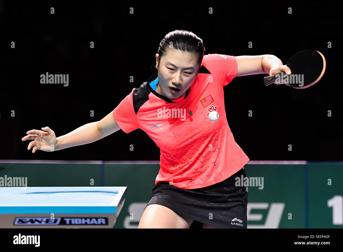 London, Großbritannien. 25. Februar, 2018. Ding Ning China bei der International Table Tennis Federation Team World Cup Frauen Match zwischen Ding Ning Chinas gegen Mima Ito von Japan bei Kupfer, Arena am Sonntag, den 25. Februar 2018. LONDON ENGLAND. Credit: Taka G Wu Credit: Taka Wu/Alamy leben Nachrichten Stockfoto