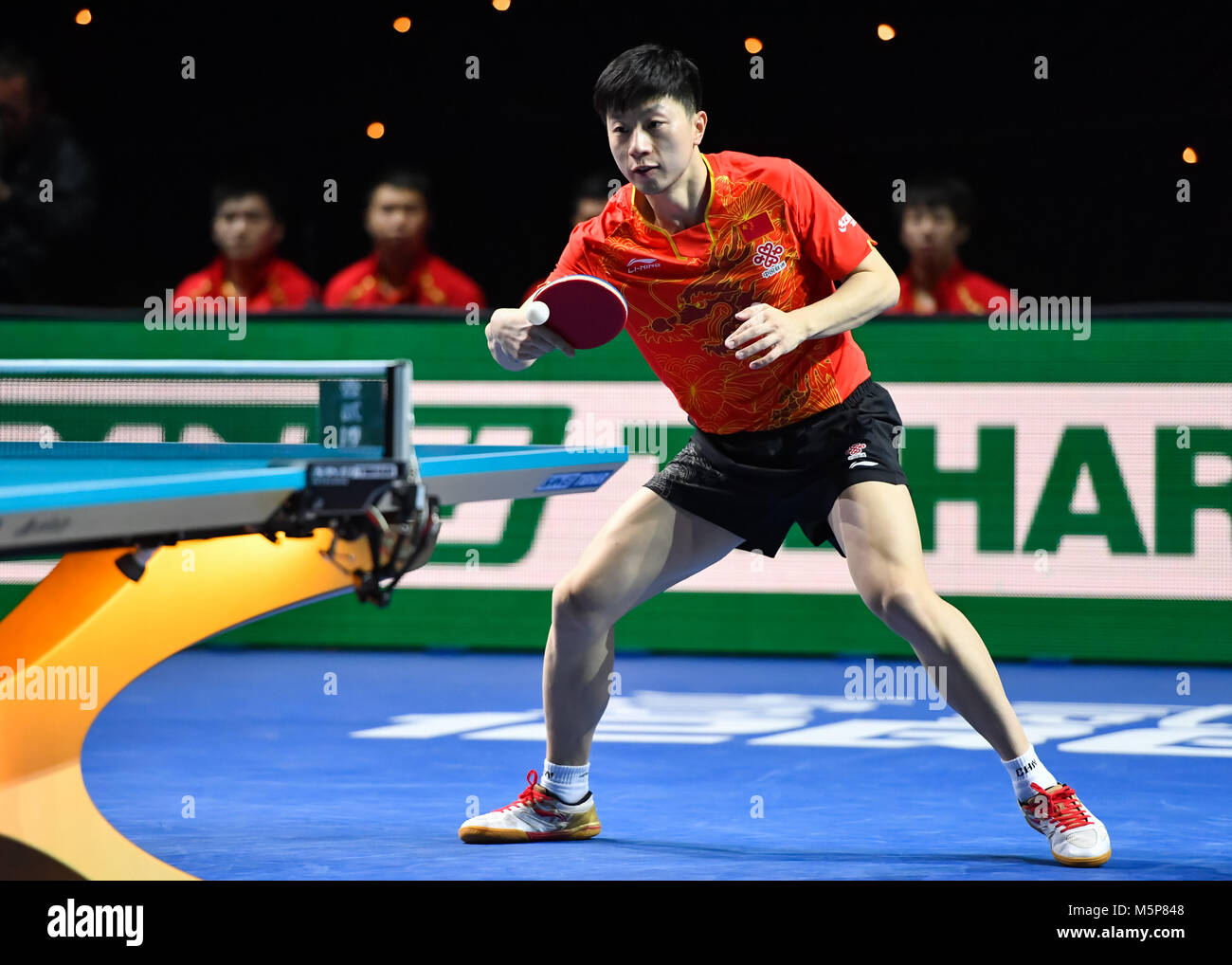 London, Großbritannien. 25. Februar, 2018. Ma Lange von China während der International Table Tennis Federation Team Wm Finale zwischen Ma lange Chinas gegen Koki Niwa in Kupfer, Arena am Sonntag, den 25. Februar 2018. LONDON ENGLAND. Credit: Taka G Wu Credit: Taka Wu/Alamy leben Nachrichten Stockfoto