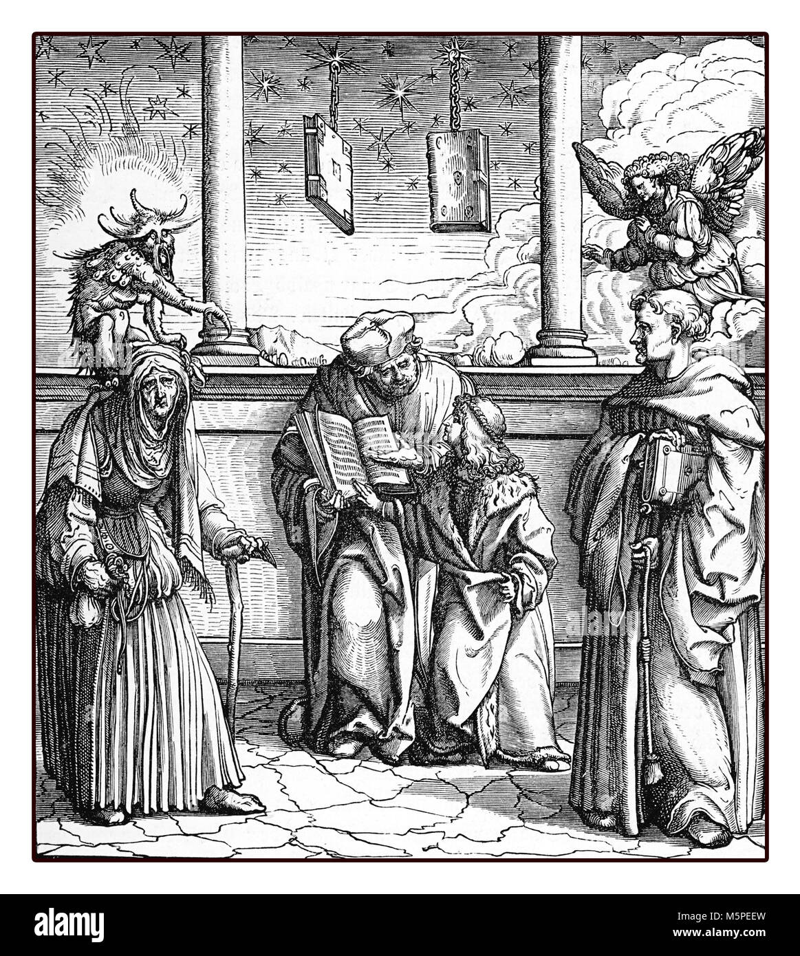 Heiligen Römischen Kaiser Maximilian I. die Alchemie der gold Entscheidungsträger lernt, Reproduktion von einem Stich von Hans Burgkmair, Jahr 1516 Stockfoto