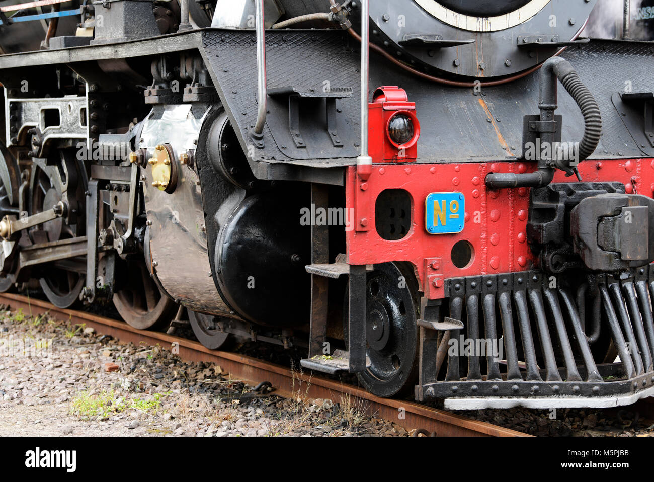 Durban, KwaZulu-Natal, Südafrika, Lampe, mechanische Teile, Klasse 19D Dampflokomotive, Inchanga Choo-Choo, shongweni Dampf, Nahaufnahme, Detail Stockfoto