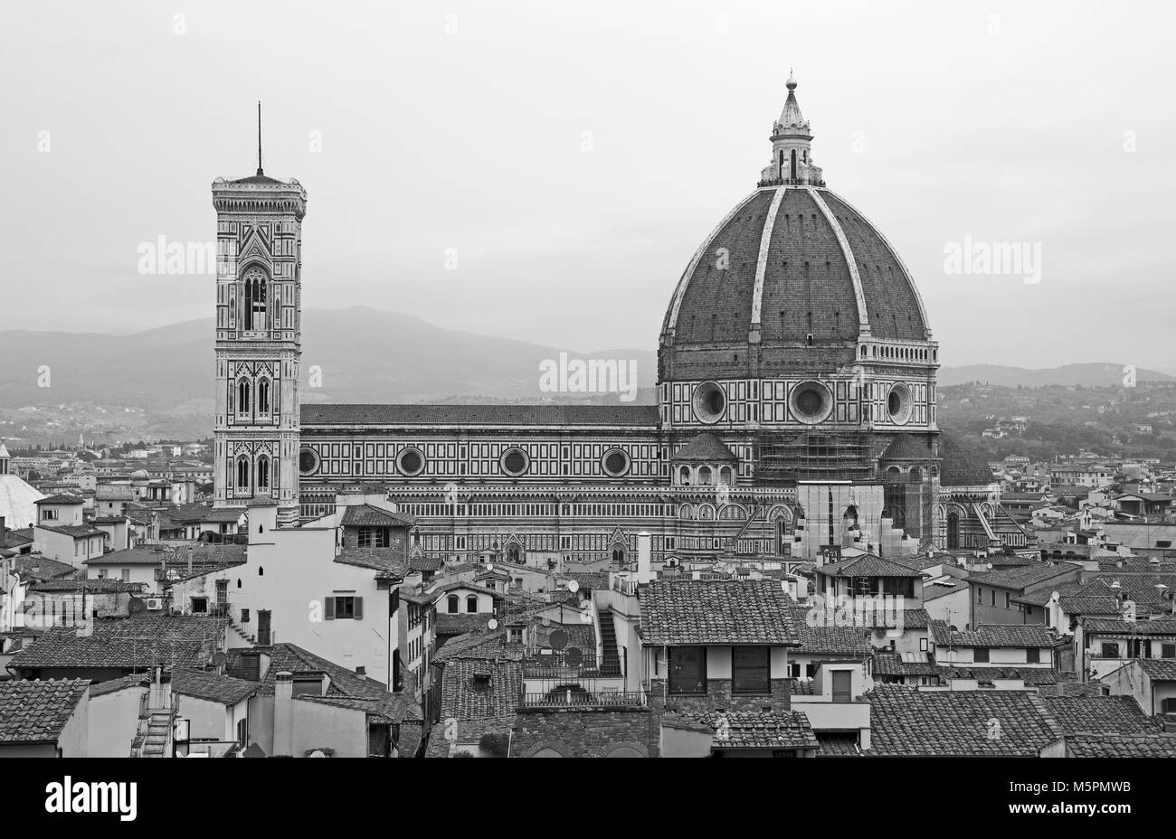 Schwarze und weiße Blick auf den Dom in Florenz, Italien Stockfoto