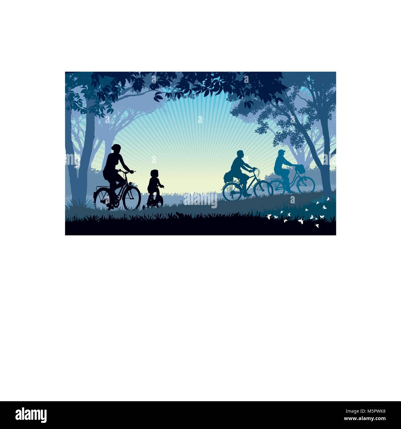 Abbildung: eine glückliche Familie, Radfahren auf einer Sommerreise im Park. Stock Vektor