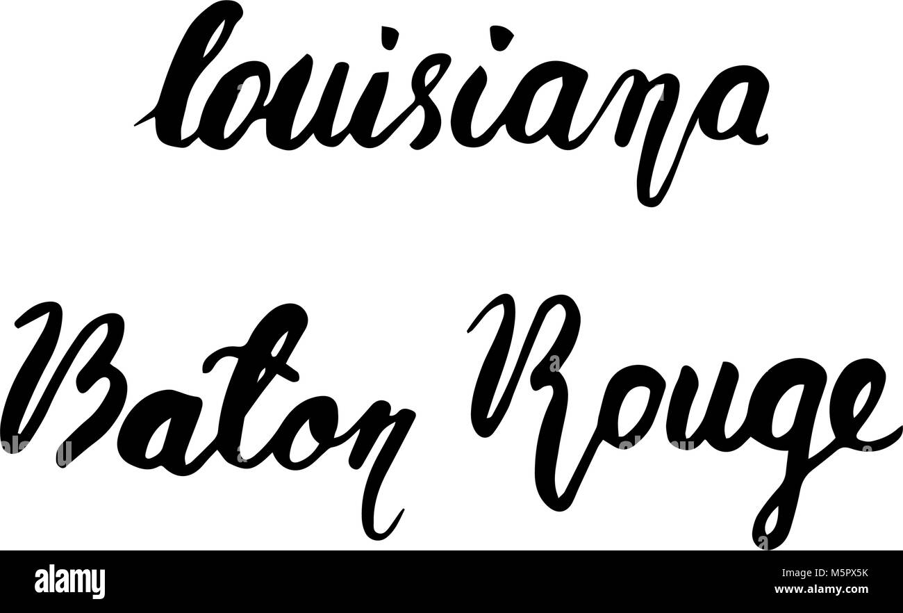 Staat USA Louisiana und Hauptstadt Baton Rouge hand Schrift auf weißem Hintergrund. Kalligrafische Element für Ihr Design. Stock Vektor