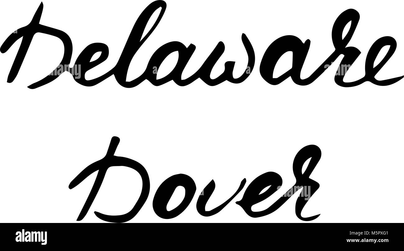 Staat USA Delaware und Kapital Dover hand Schrift auf weißem Hintergrund. Kalligrafische Element für Ihr Design. Stock Vektor
