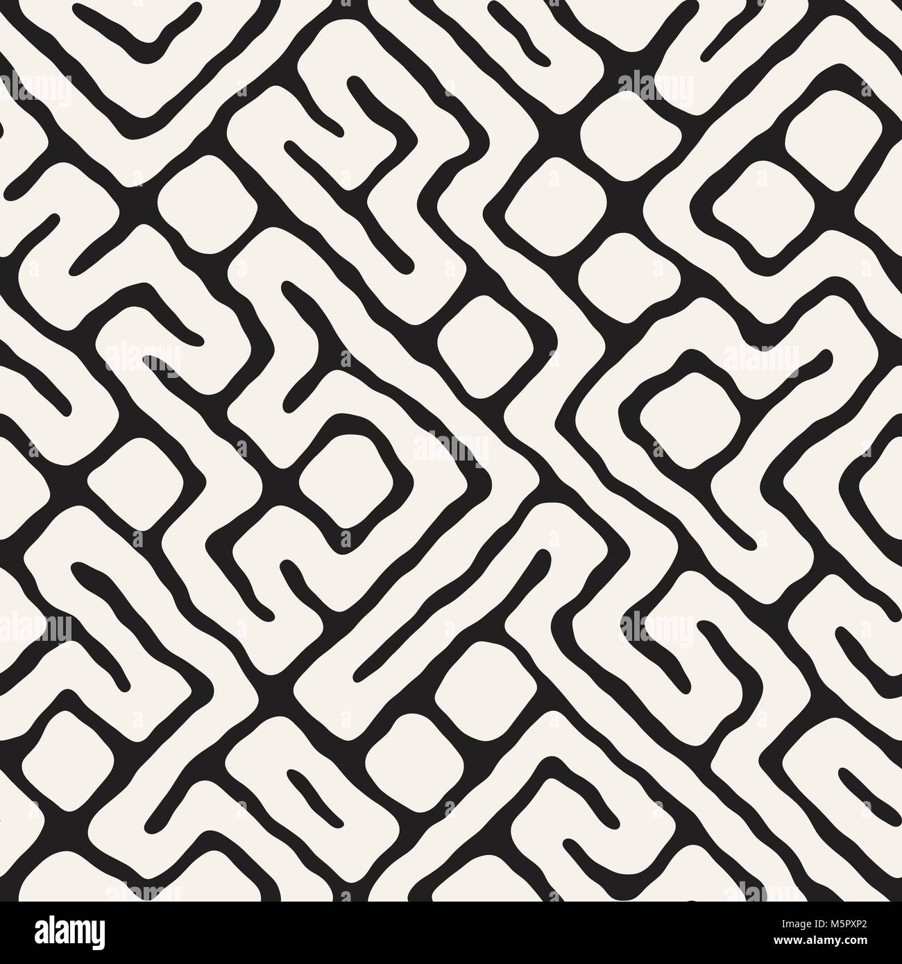 Nahtlose Muster mit Labyrinth Linien. Monochrome abstrakt Hintergrund. Vektor Hand gezeichneten Labyrinth. Stock Vektor