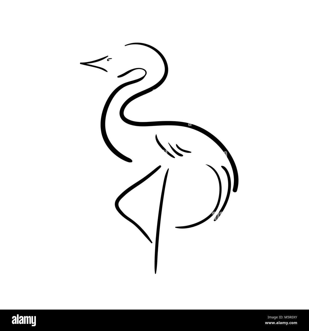 Schwarz stilisierter Storch auf einem weißen Hintergrund. Stock Vektor